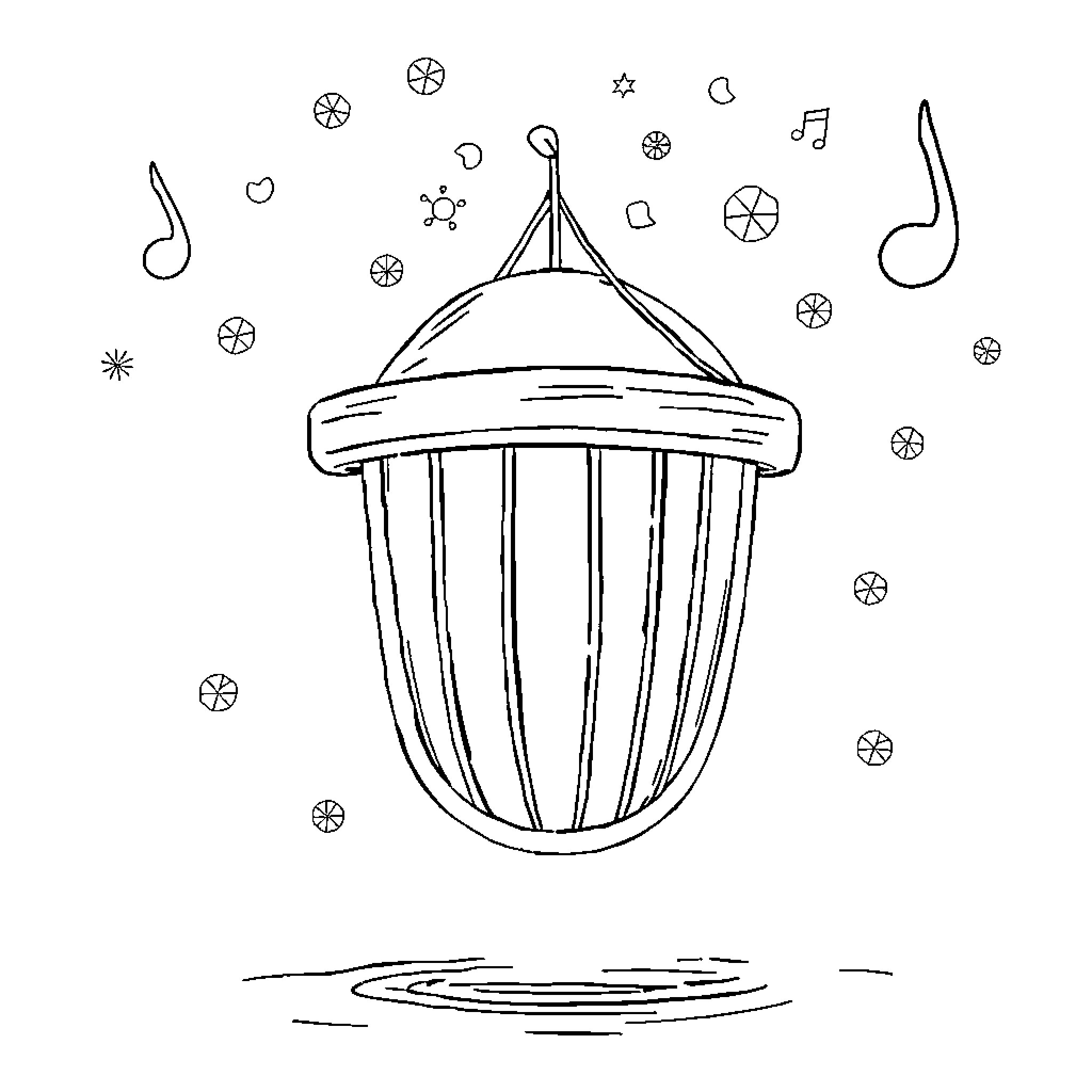 Plin Fantastical Floating Capsule in the Cosmos Coloring Page (free black-and-white line drawing printable PDF for all, from beginners to advanced learners, including children, teens, adults, and seniors)