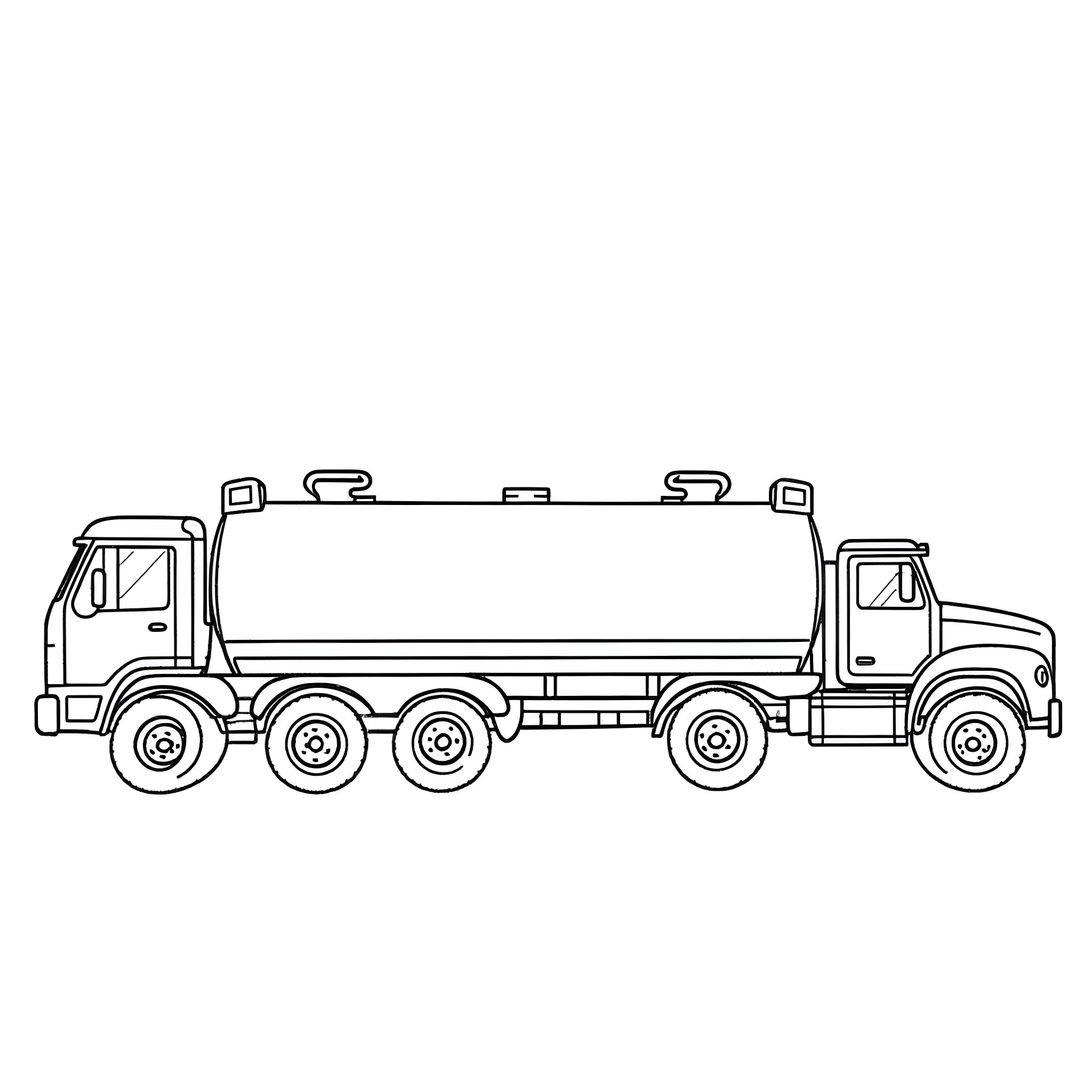 Hotwater Tank Delivery Truck Coloring Page (free black-and-white line drawing printable PDF for all, from beginners to advanced learners, including children, teens, adults, and seniors)