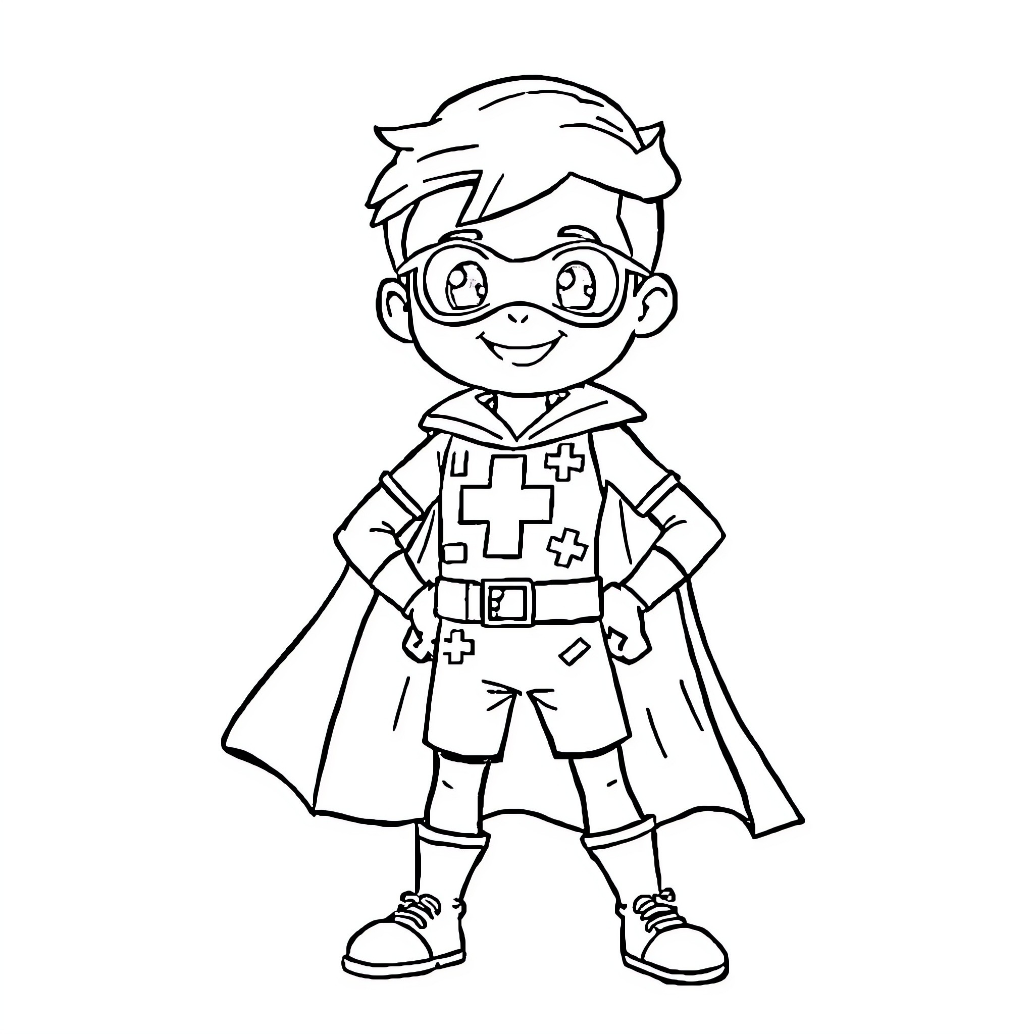 Autism Superhero in Heroic Pose Coloring Page (free black-and-white line drawing printable PDF for all, from beginners to advanced learners, including children, teens, adults, and seniors)
