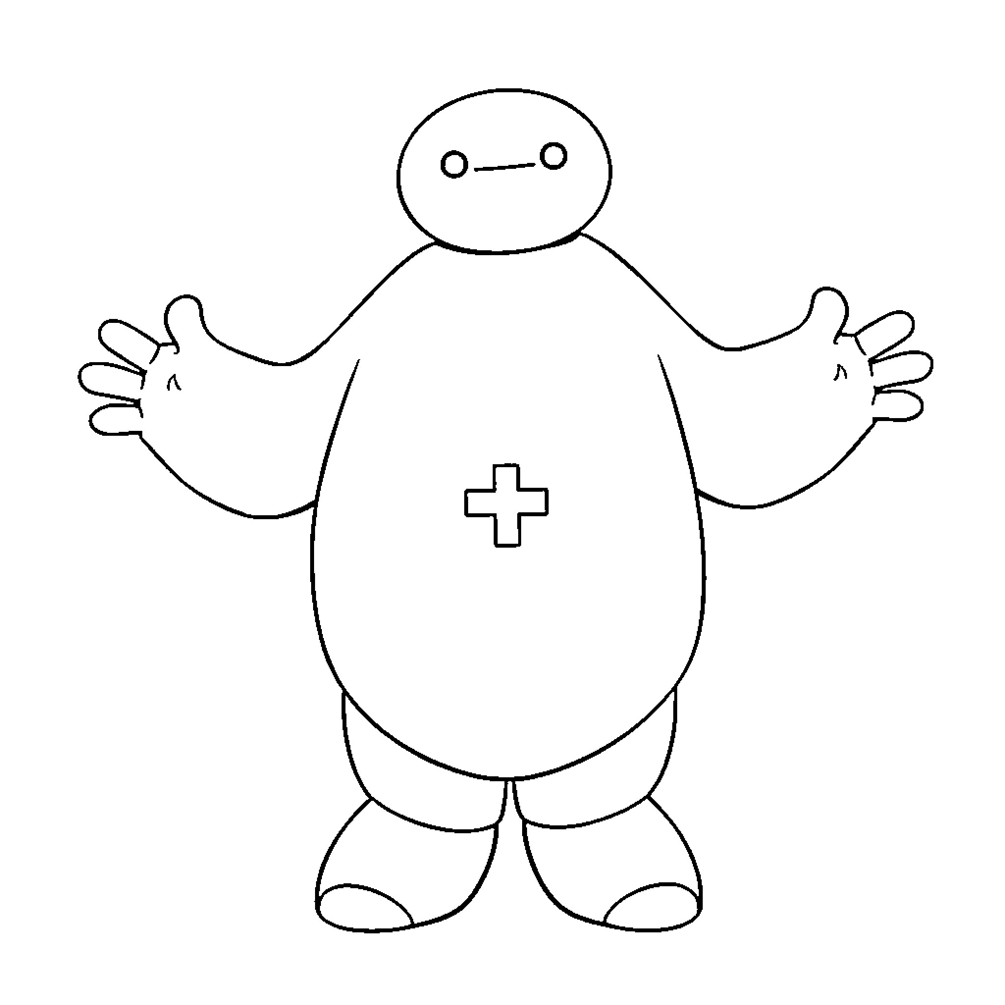 Baymax offering assistance with open arms Coloring Page (free black-and-white line drawing printable PDF for all, from beginners to advanced learners, including children, teens, adults, and seniors)