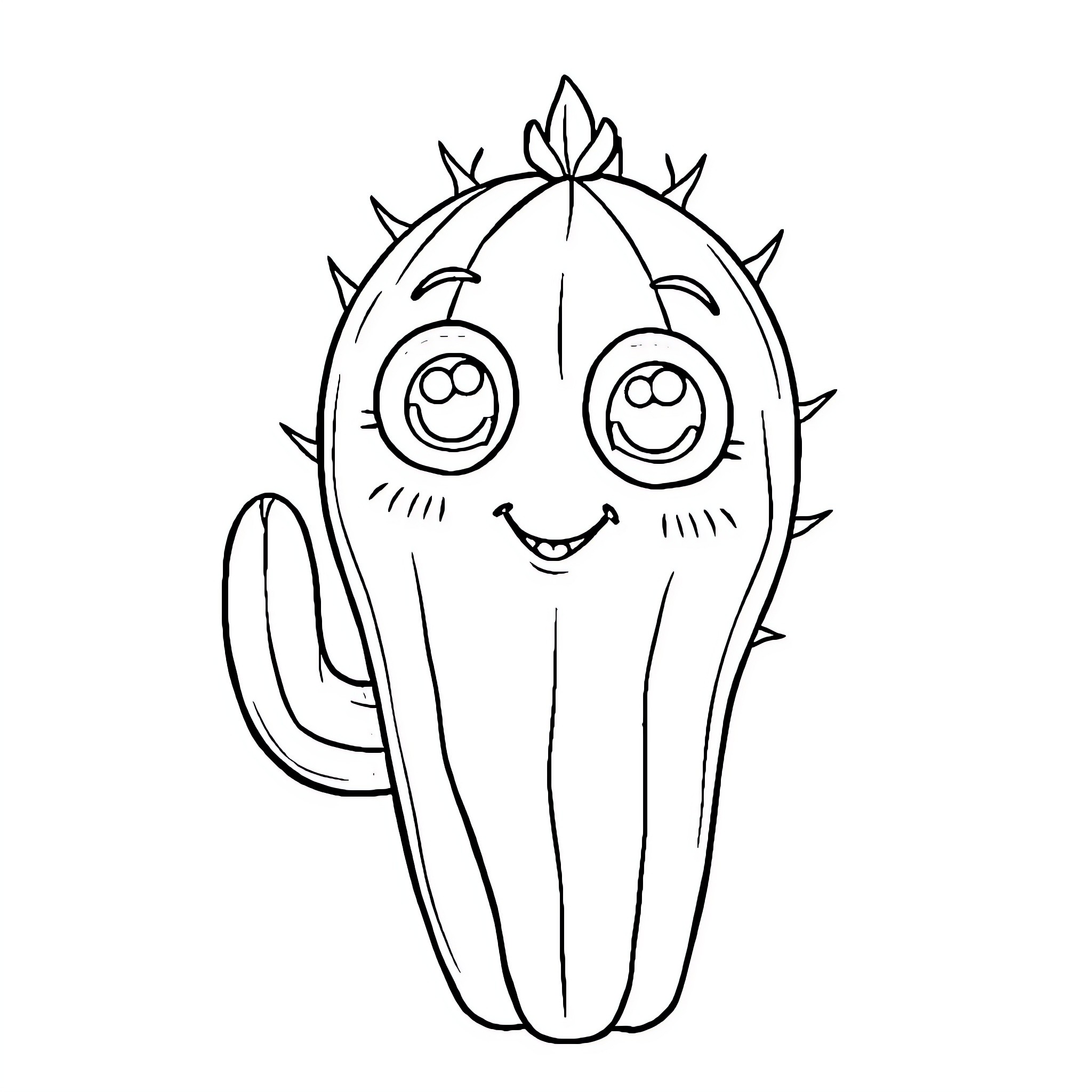 Cactus character with a happy expression Coloring Page (free black-and-white line drawing printable PDF for all, from beginners to advanced learners, including children, teens, adults, and seniors)