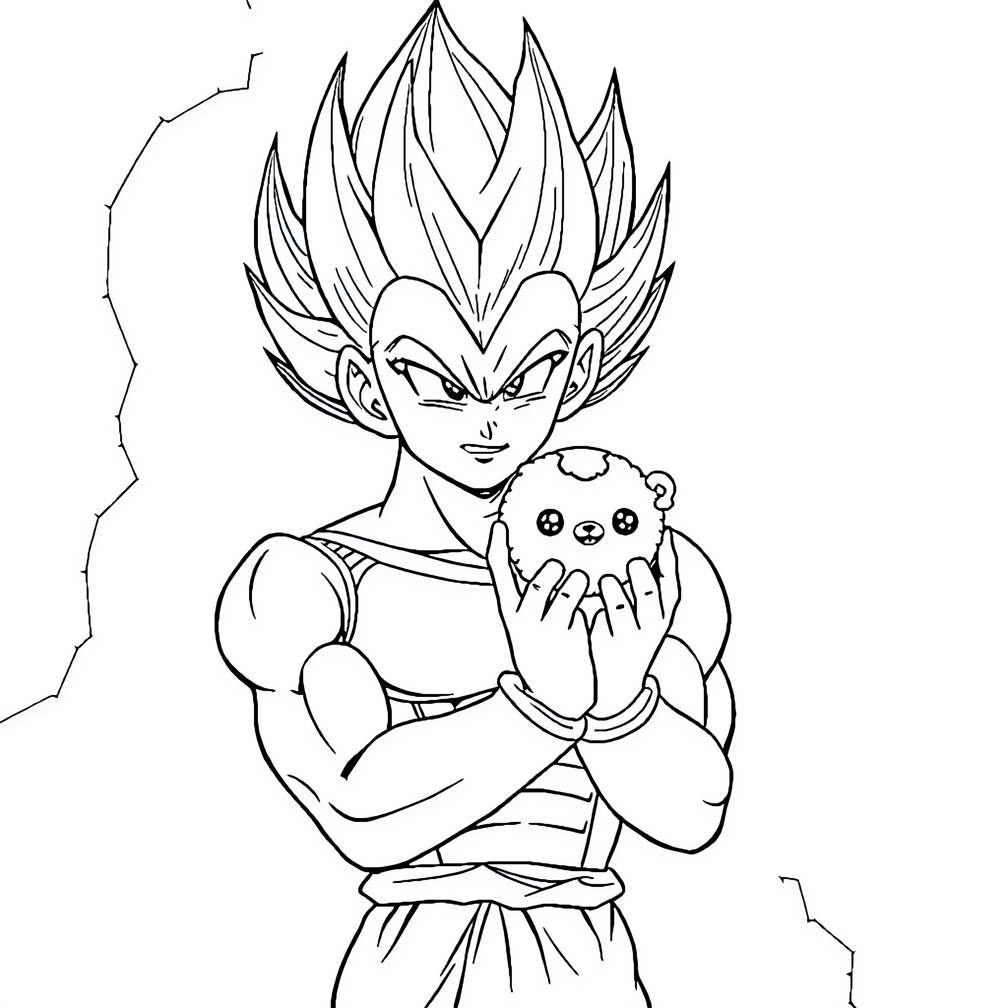 Vegeta's Fierce Determination with Scouter Coloring Page (free black-and-white line drawing printable PDF for all, from beginners to advanced learners, including children, teens, adults, and seniors)