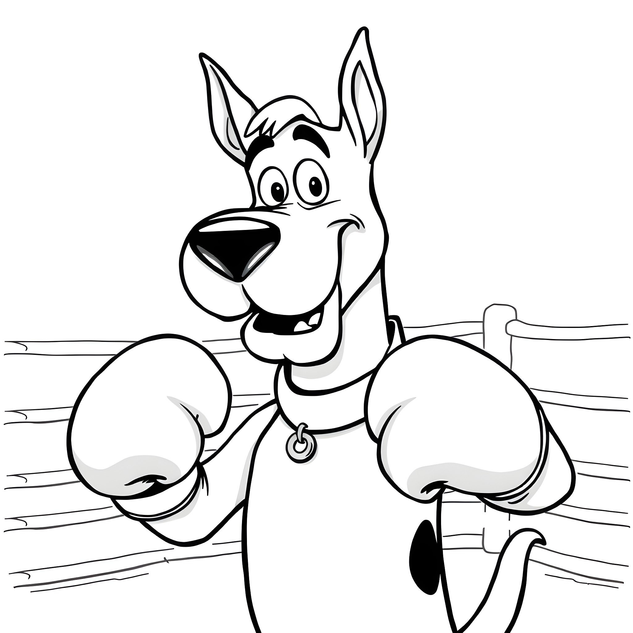 Scooby Doo being a playful and mischievous pup Coloring Page (free black-and-white line drawing printable PDF for all, from beginners to advanced learners, including children, teens, adults, and seniors)
