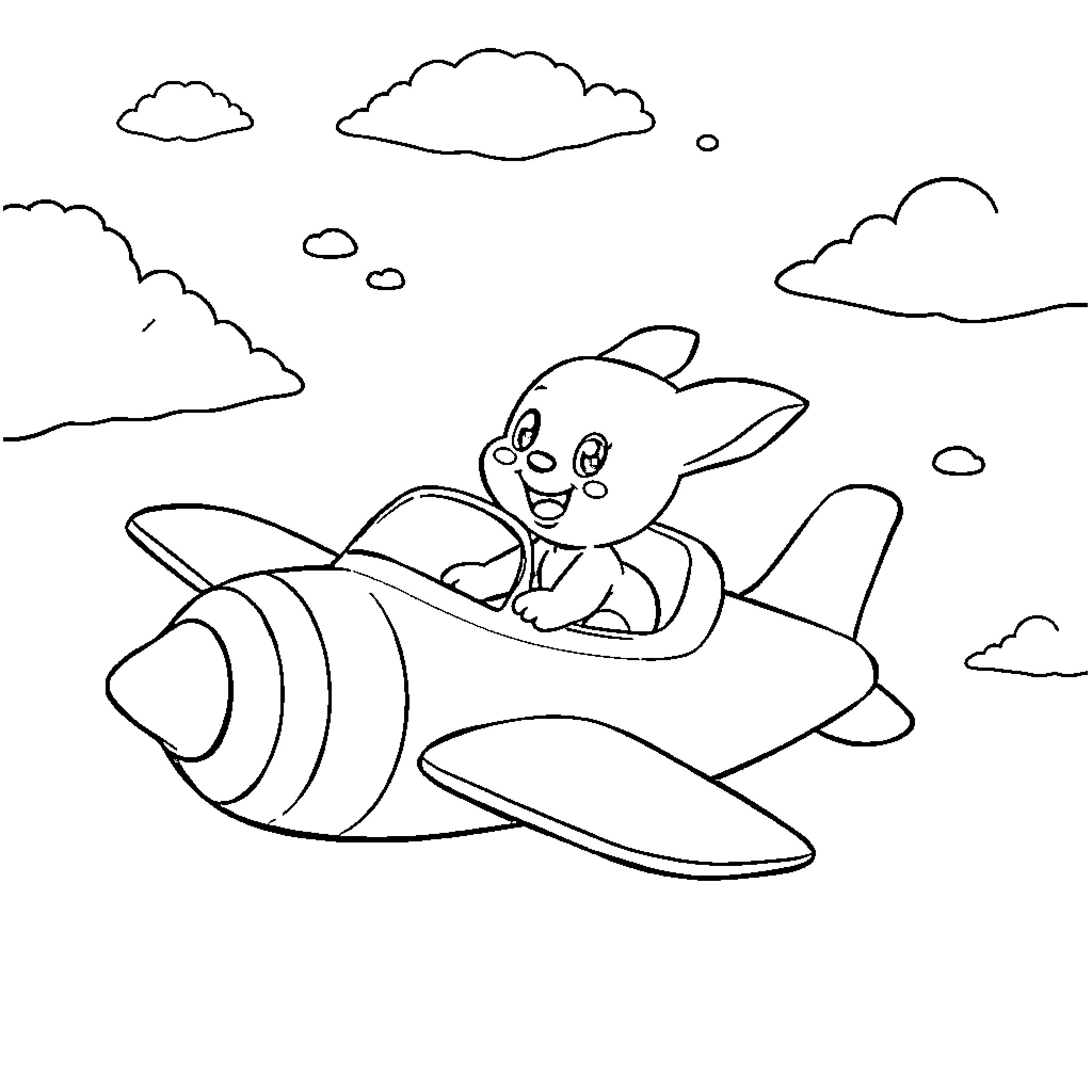 Bluey flying an airplane in the sky Coloring Page (free black-and-white line drawing printable PDF for all, from beginners to advanced learners, including children, teens, adults, and seniors)