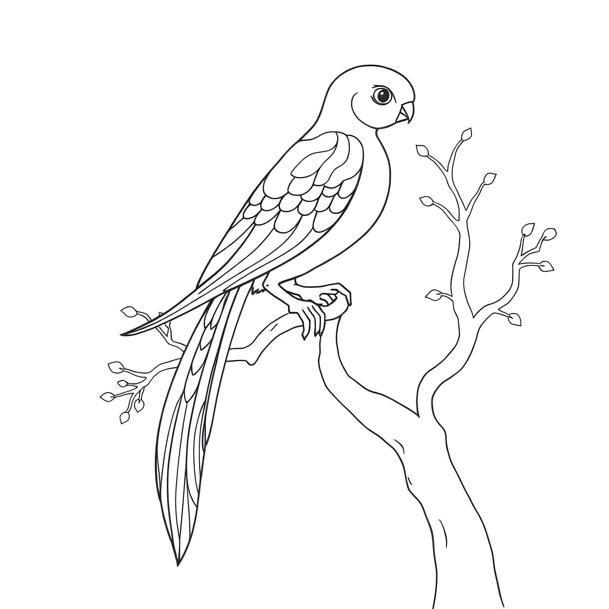 Amandava bird perched on tree branch Coloring Page (free black-and-white line drawing printable PDF for all, from beginners to advanced learners, including children, teens, adults, and seniors)
