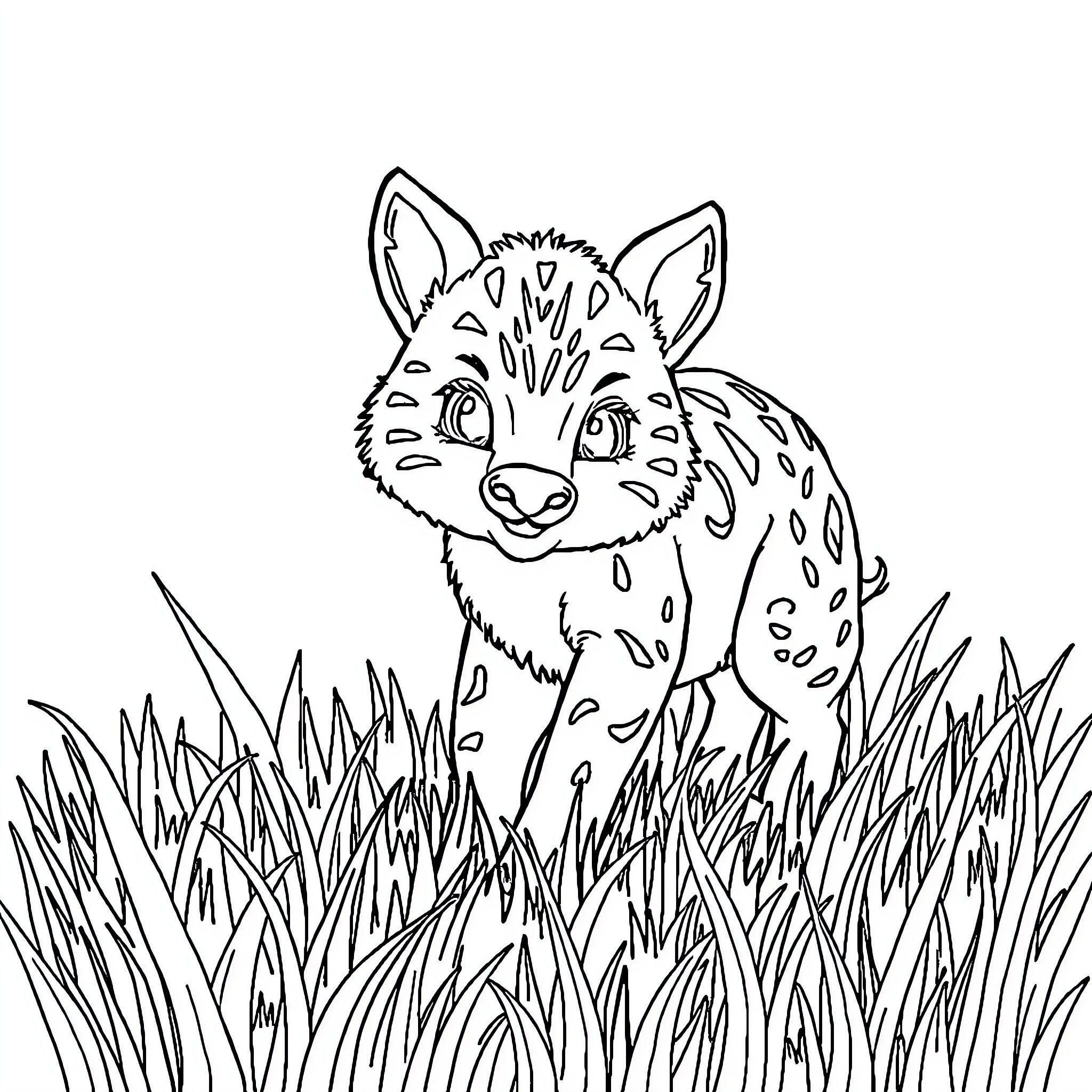 Animal in grassy field Coloring Page (free black-and-white line drawing printable PDF for all, from beginners to advanced learners, including children, teens, adults, and seniors)