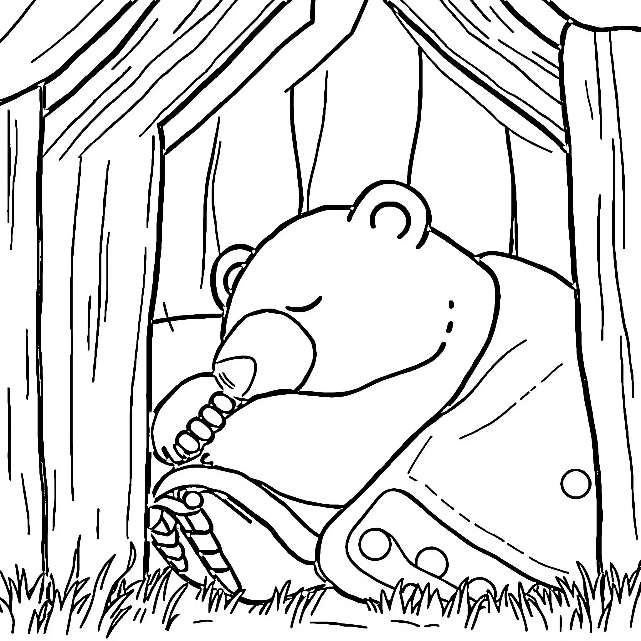 Bear sleeping peacefully in the forest Coloring Page (free black-and-white line drawing printable PDF for all, from beginners to advanced learners, including children, teens, adults, and seniors)