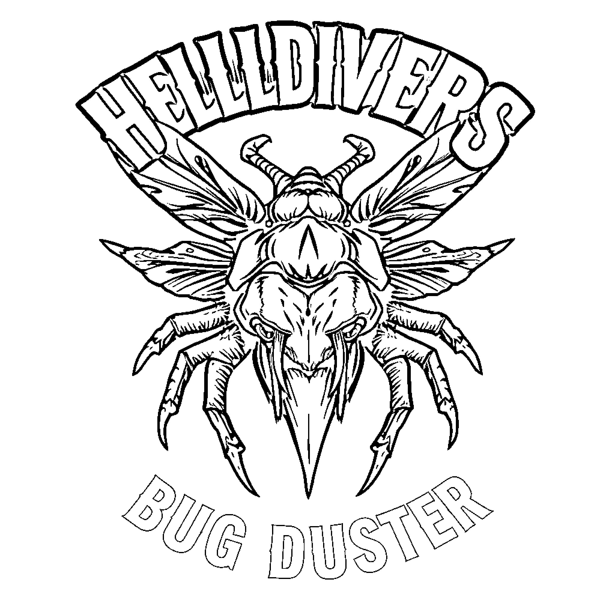 Bug Duster with Fearsome Insect Illustration Coloring Page (free black-and-white line drawing printable PDF for all, from beginners to advanced learners, including children, teens, adults, and seniors)