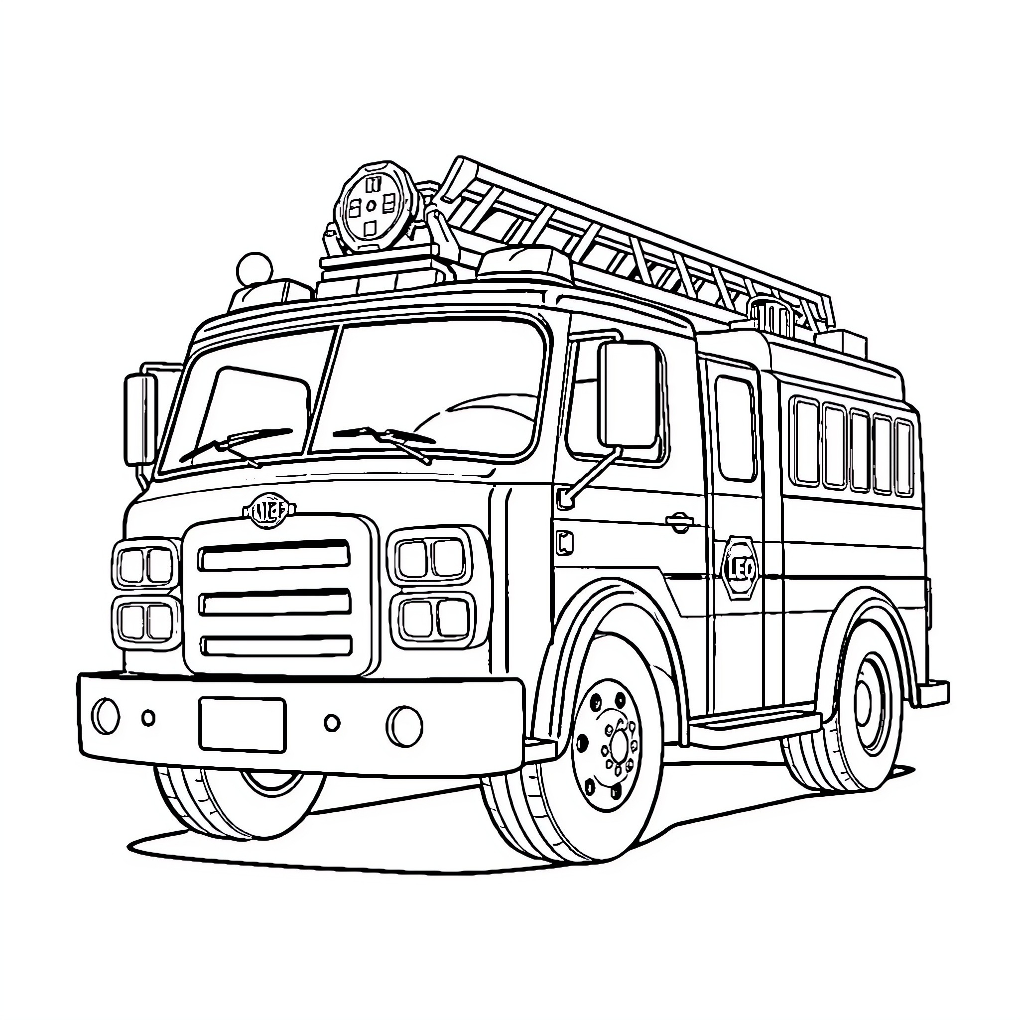 Fireman Truck Rushing to the Scene Coloring Page (free black-and-white line drawing printable PDF for all, from beginners to advanced learners, including children, teens, adults, and seniors)