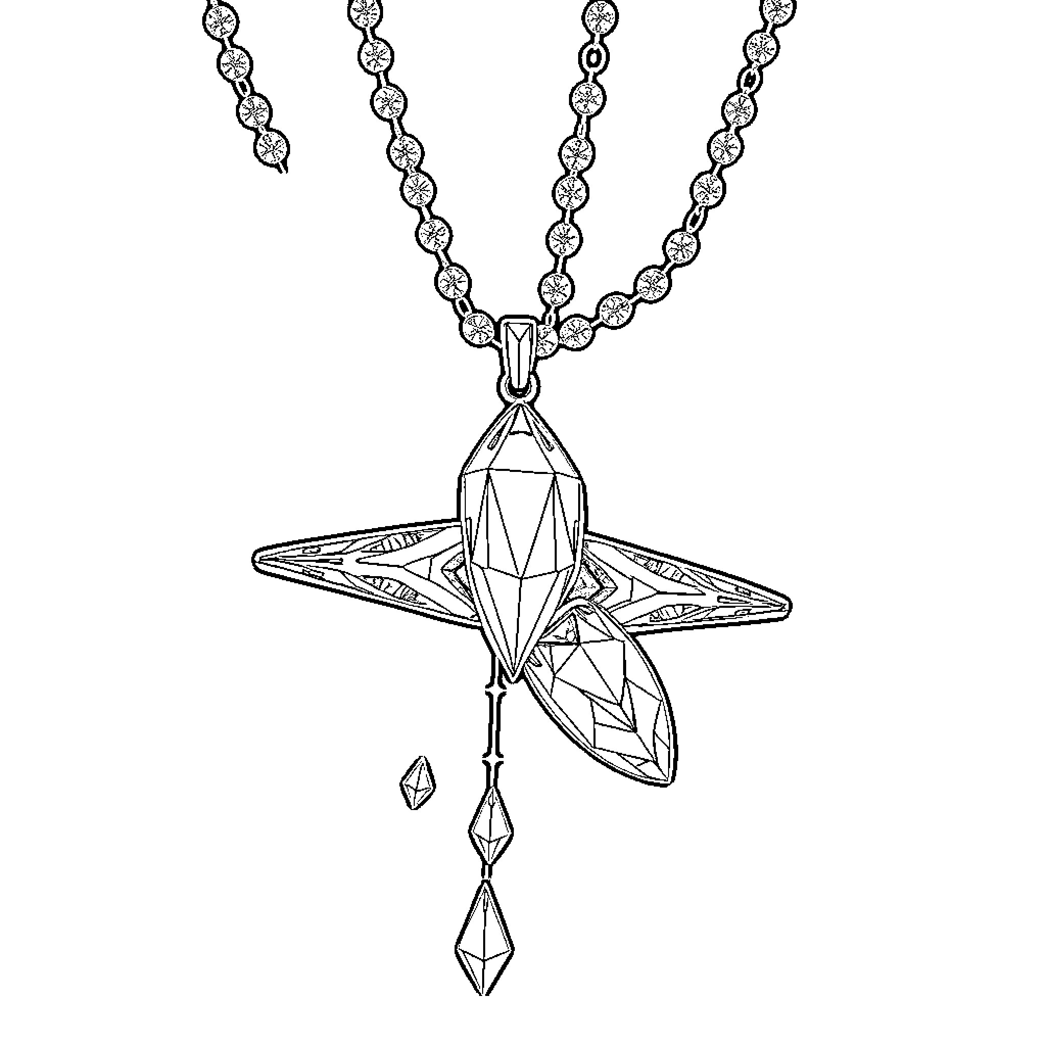 Necklace with intricate crystal pendant Coloring Page (free black-and-white line drawing printable PDF for all, from beginners to advanced learners, including children, teens, adults, and seniors)
