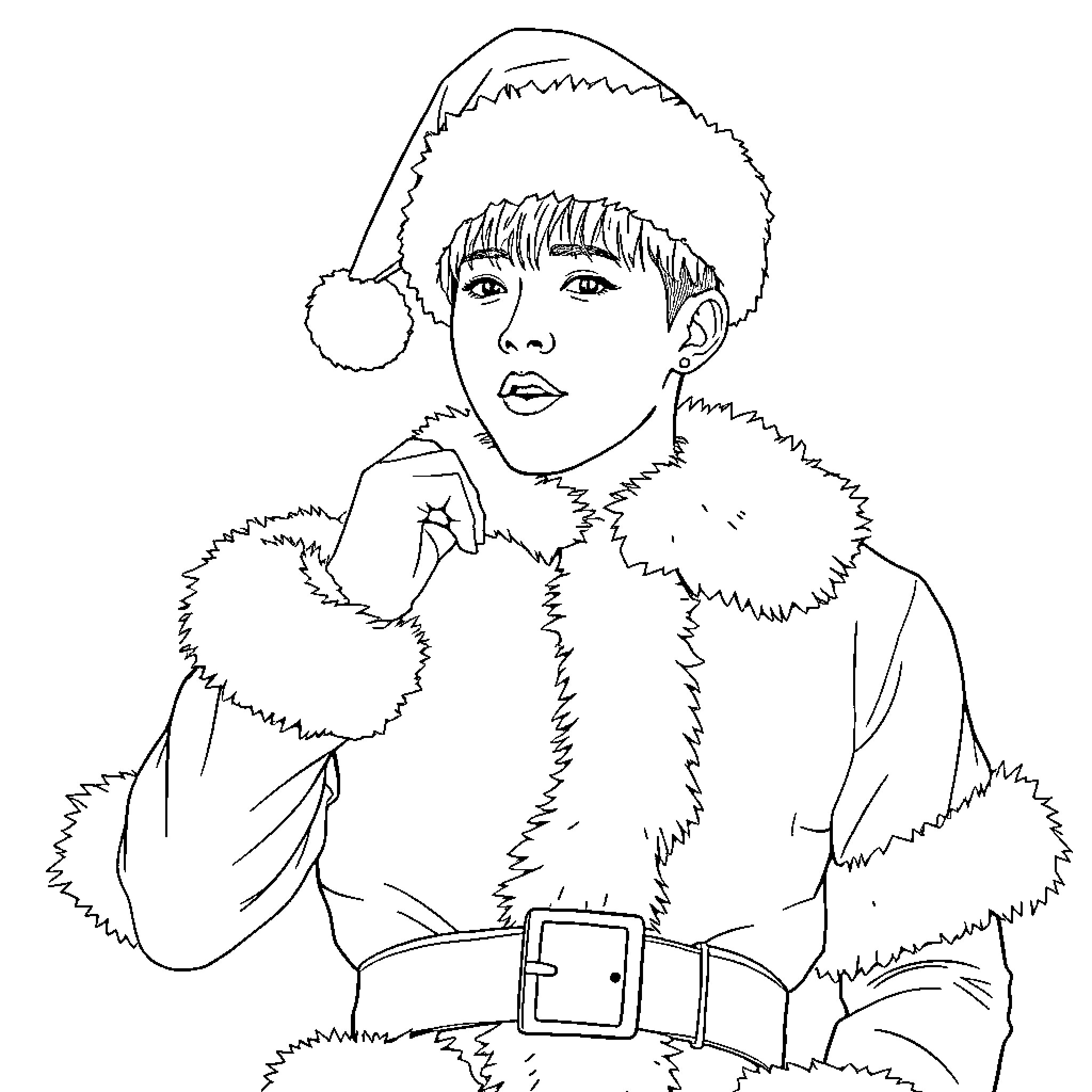 Guerrera in Winterwear: Bundled Up and Determined Coloring Page (free black-and-white line drawing printable PDF for all, from beginners to advanced learners, including children, teens, adults, and seniors)