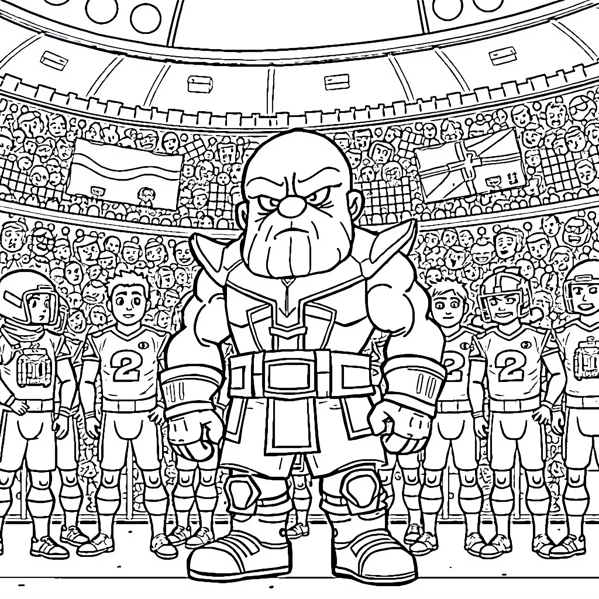 Thanos leads his alien army in an epic showdown Coloring Page (free black-and-white line drawing printable PDF for all, from beginners to advanced learners, including children, teens, adults, and seniors)