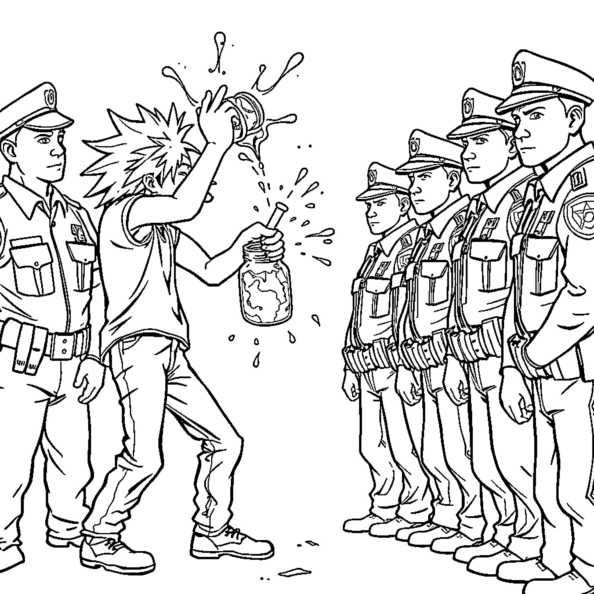 Punk Uprising: Defiance and Protest in the Streets Coloring Page (free black-and-white line drawing printable PDF for all, from beginners to advanced learners, including children, teens, adults, and seniors)