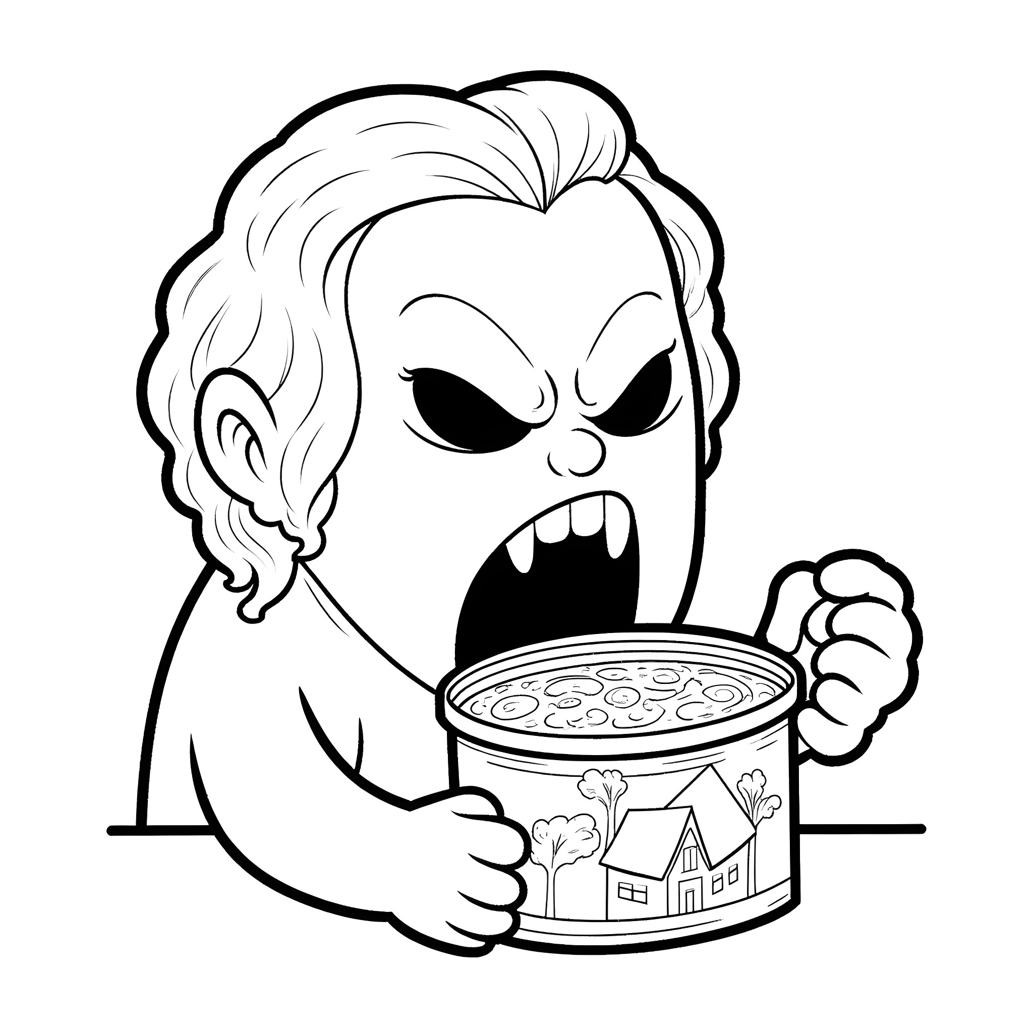 Spam monster devouring a town Coloring Page (free black-and-white line drawing printable PDF for all, from beginners to advanced learners, including children, teens, adults, and seniors)