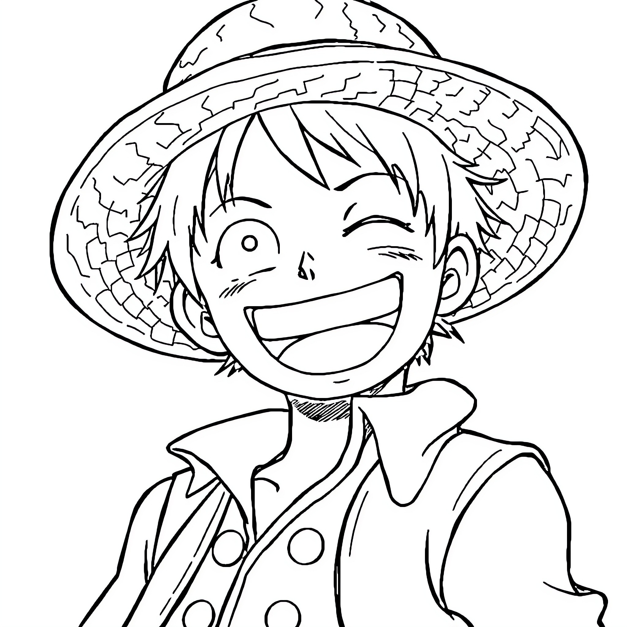 Luffy's Joyful Adventure Coloring Page (free black-and-white line drawing printable PDF for all, from beginners to advanced learners, including children, teens, adults, and seniors)