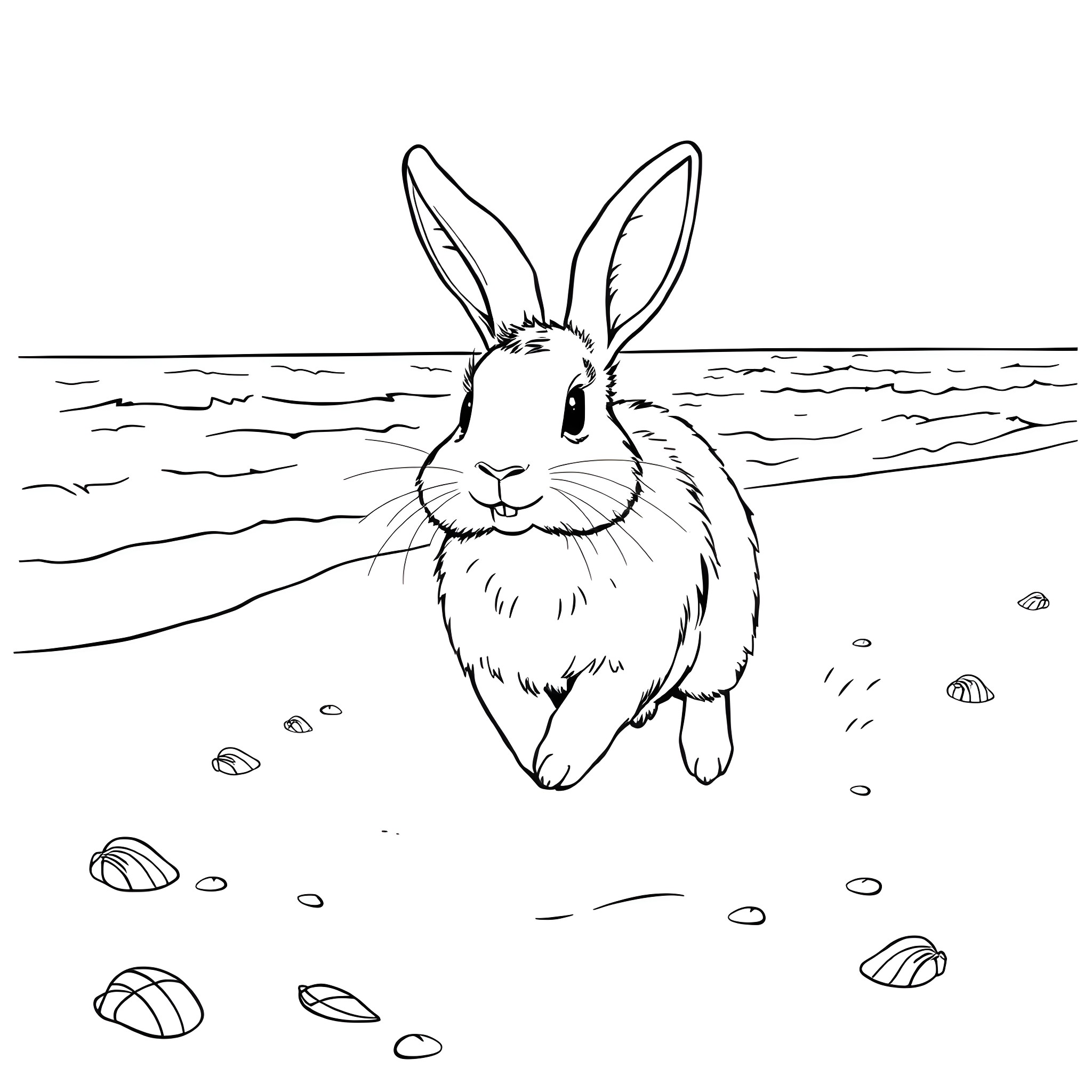 Holland Lop rabbit enjoying the outdoors Coloring Page (free black-and-white line drawing printable PDF for all, from beginners to advanced learners, including children, teens, adults, and seniors)
