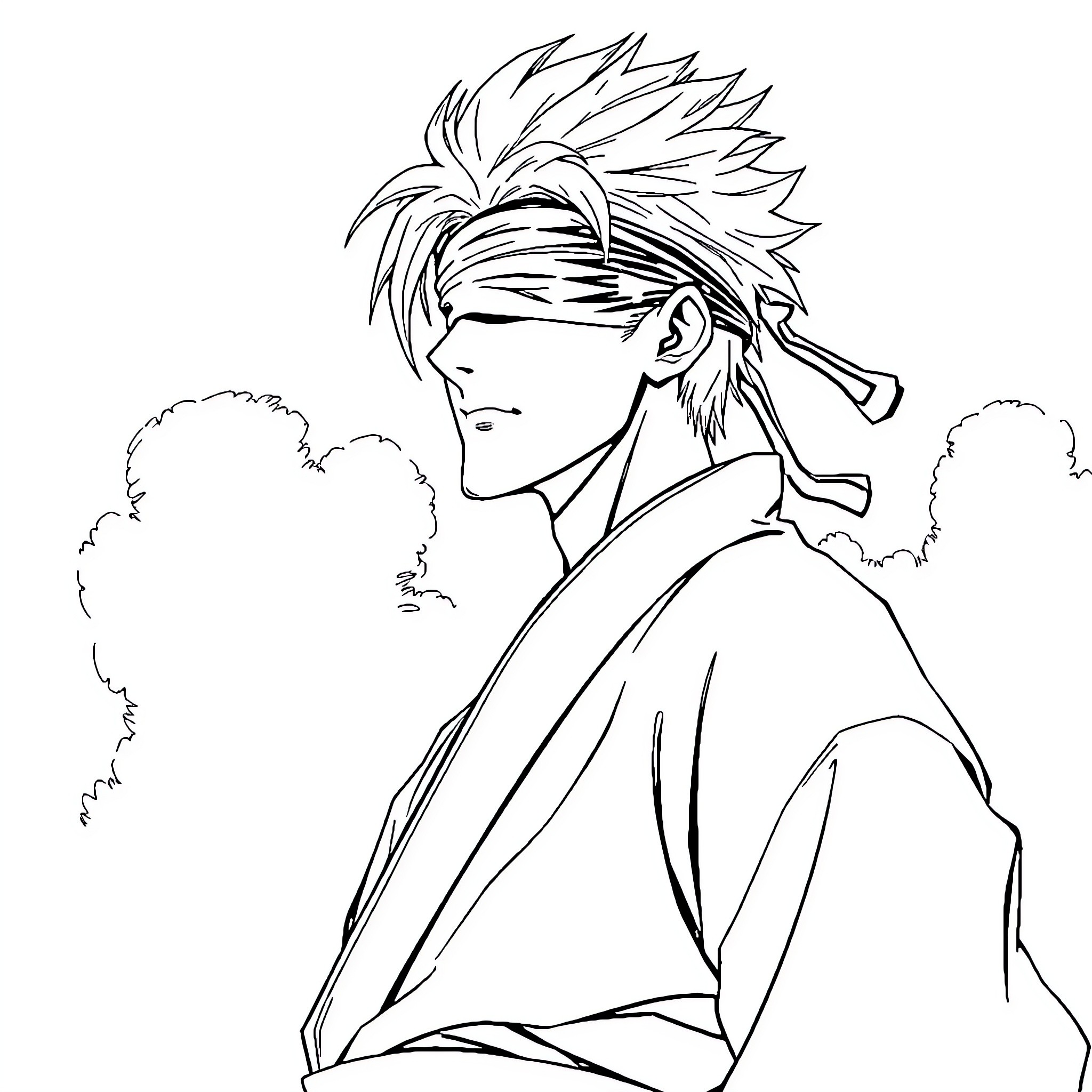 Gojo's Clouded Solemnity Coloring Page (free black-and-white line drawing printable PDF for all, from beginners to advanced learners, including children, teens, adults, and seniors)