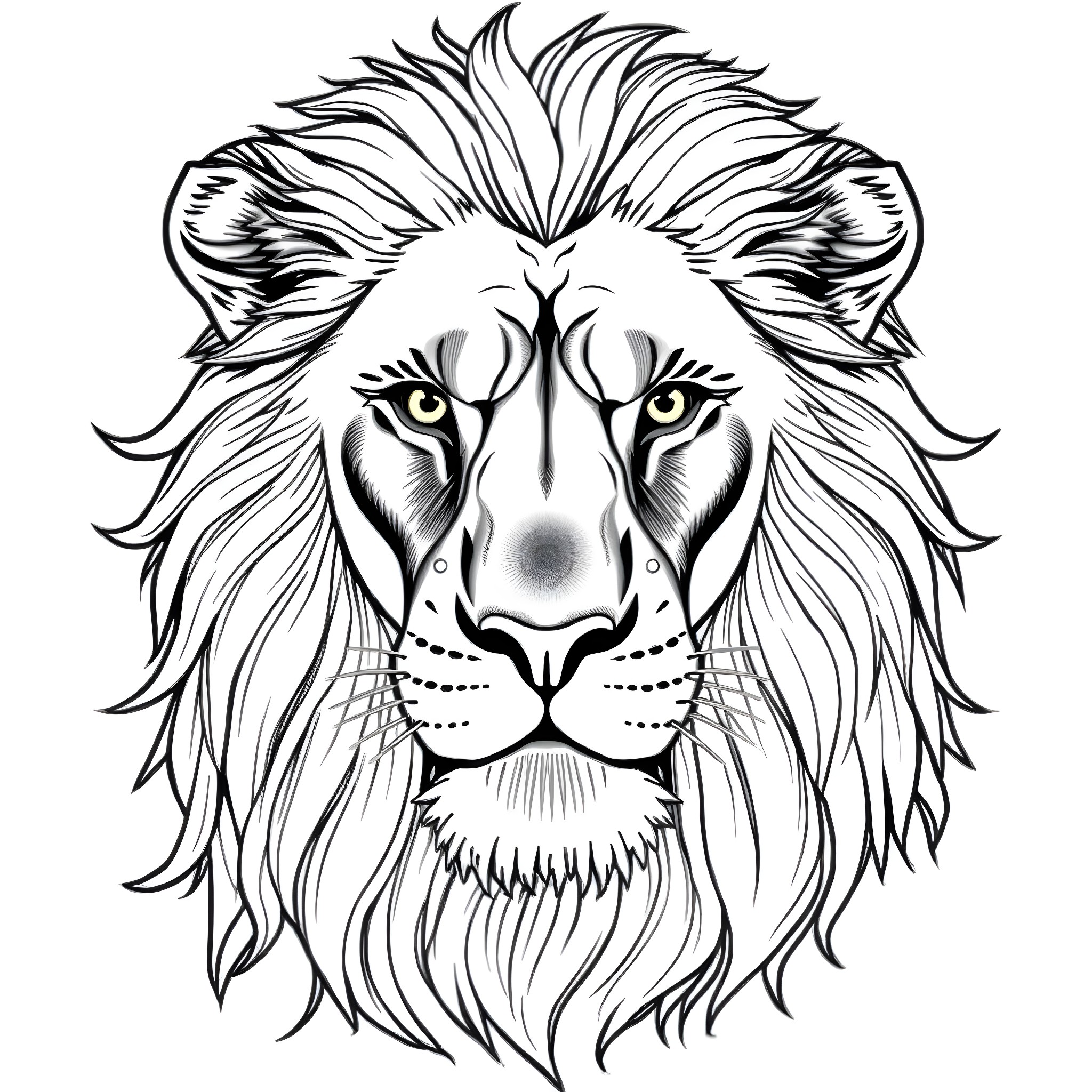 Lion with majestic mane and fierce expression Coloring Page (free black-and-white line drawing printable PDF for all, from beginners to advanced learners, including children, teens, adults, and seniors)