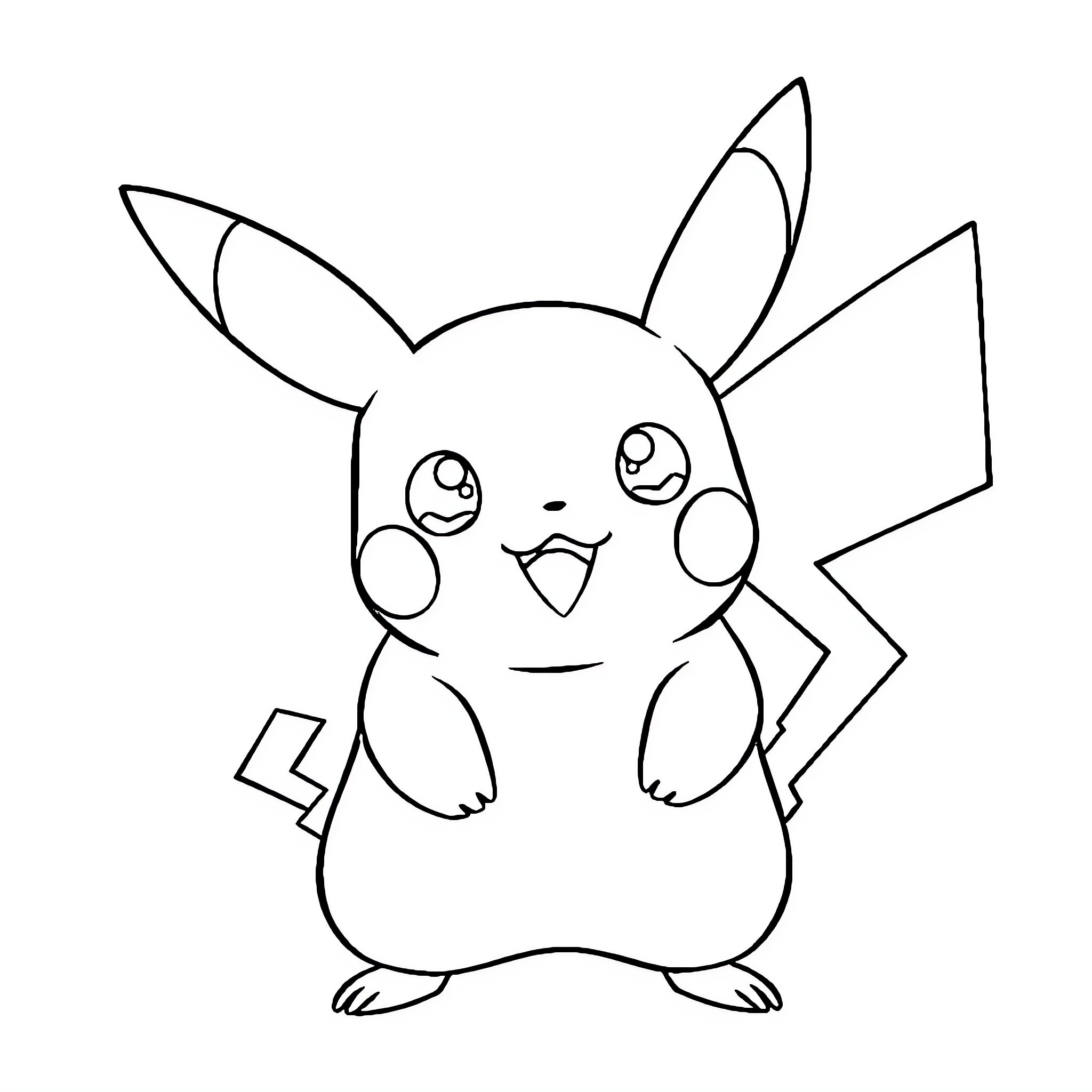 Pikachu the Cute and Playful Pokemon Coloring Page (free black-and-white line drawing printable PDF for all, from beginners to advanced learners, including children, teens, adults, and seniors)
