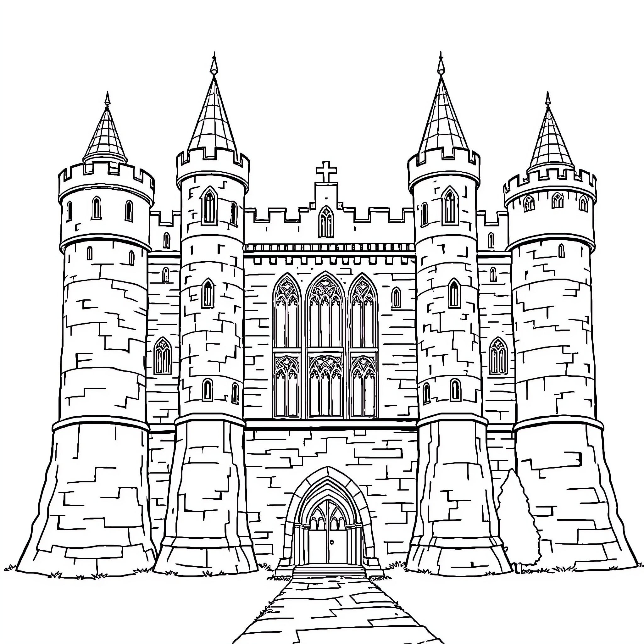 Wing of a Magnificent Castle Coloring Page (free black-and-white line drawing printable PDF for all, from beginners to advanced learners, including children, teens, adults, and seniors)