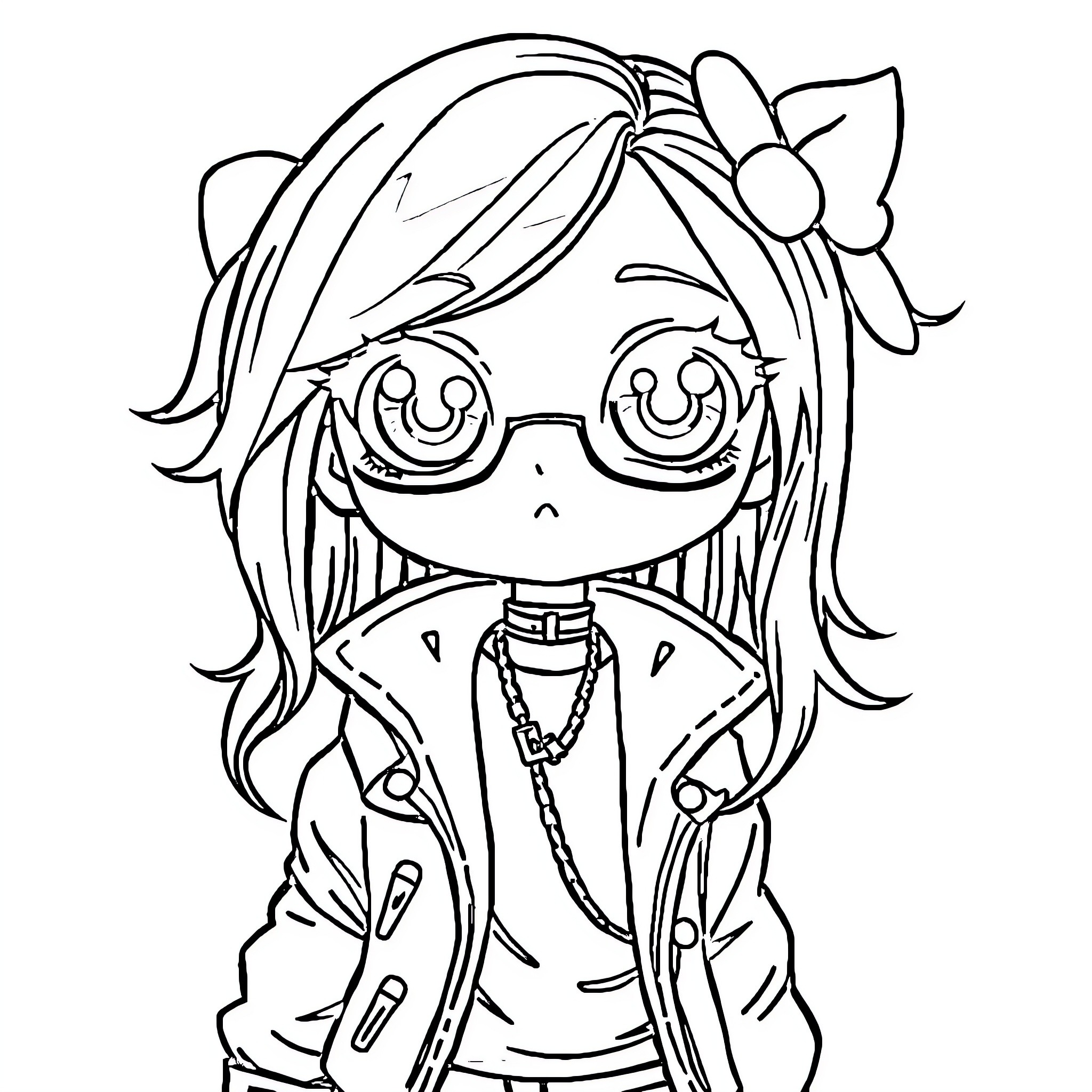 Anime Character with Stylized Anime Outfit and Accessories Coloring Page (free black-and-white line drawing printable PDF for all, from beginners to advanced learners, including children, teens, adults, and seniors)