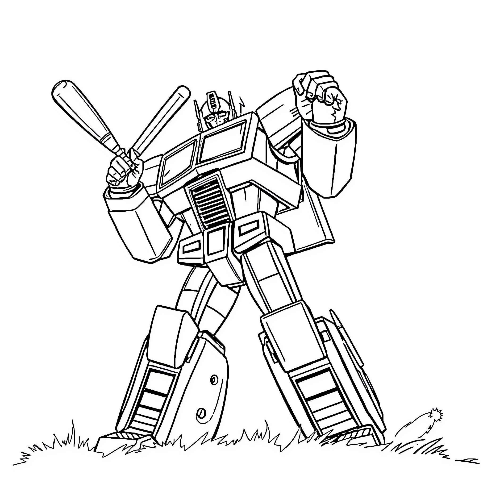 Optimus Prime in Heroic Transformation Coloring Page (free black-and-white line drawing printable PDF for all, from beginners to advanced learners, including children, teens, adults, and seniors)