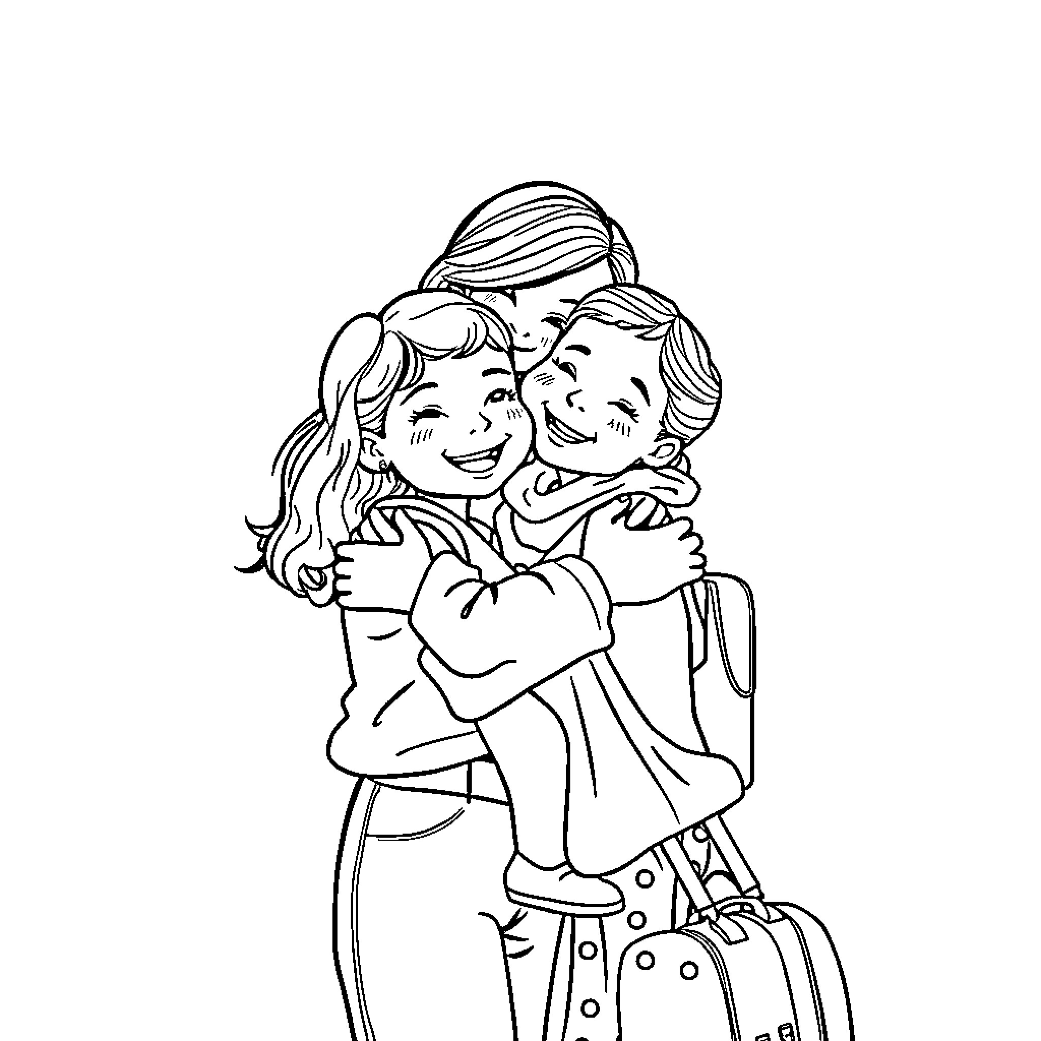 Mom embracing child affectionately Coloring Page (free black-and-white line drawing printable PDF for all, from beginners to advanced learners, including children, teens, adults, and seniors)