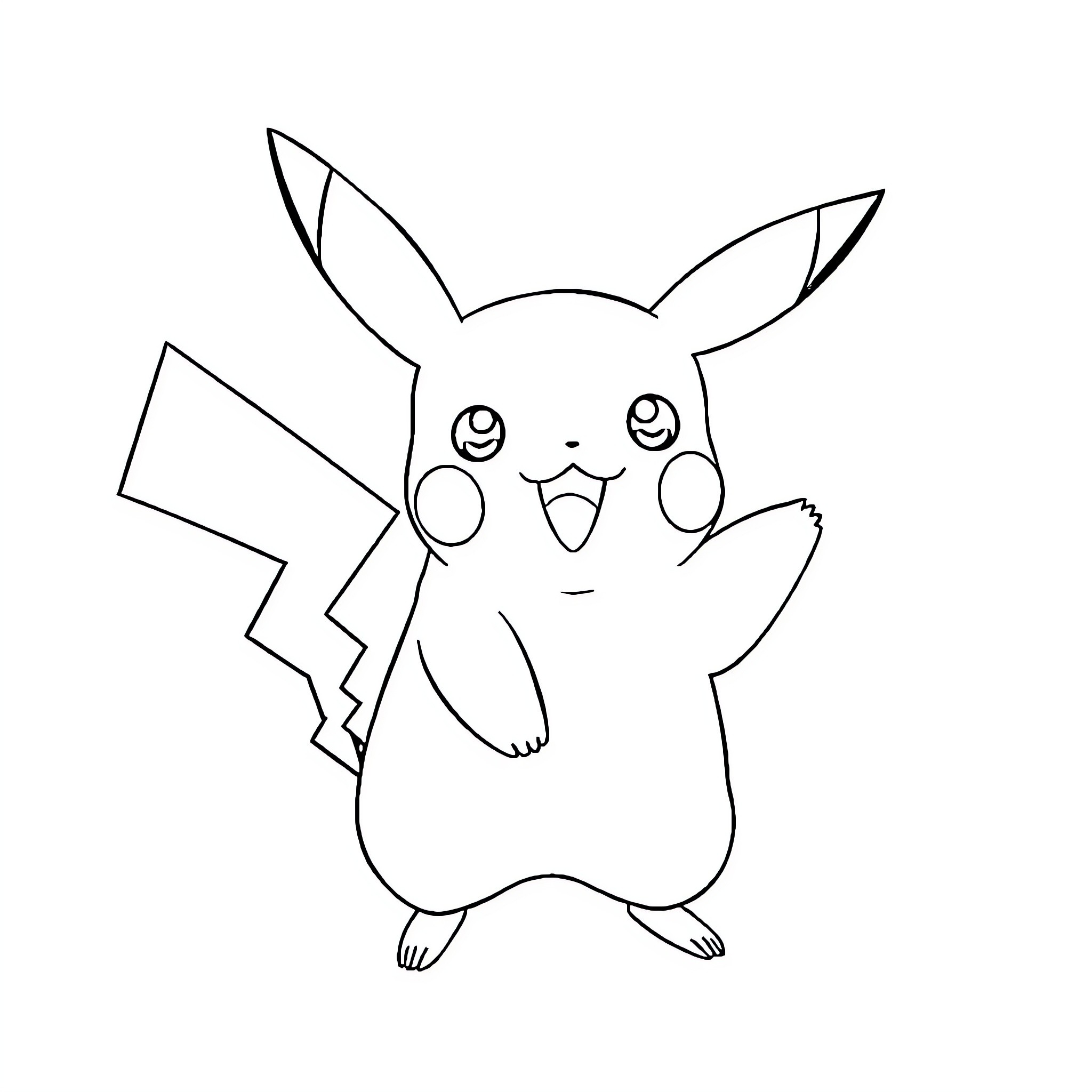 Pikachu cheerfully waving Coloring Page (free black-and-white line drawing printable PDF for all, from beginners to advanced learners, including children, teens, adults, and seniors)