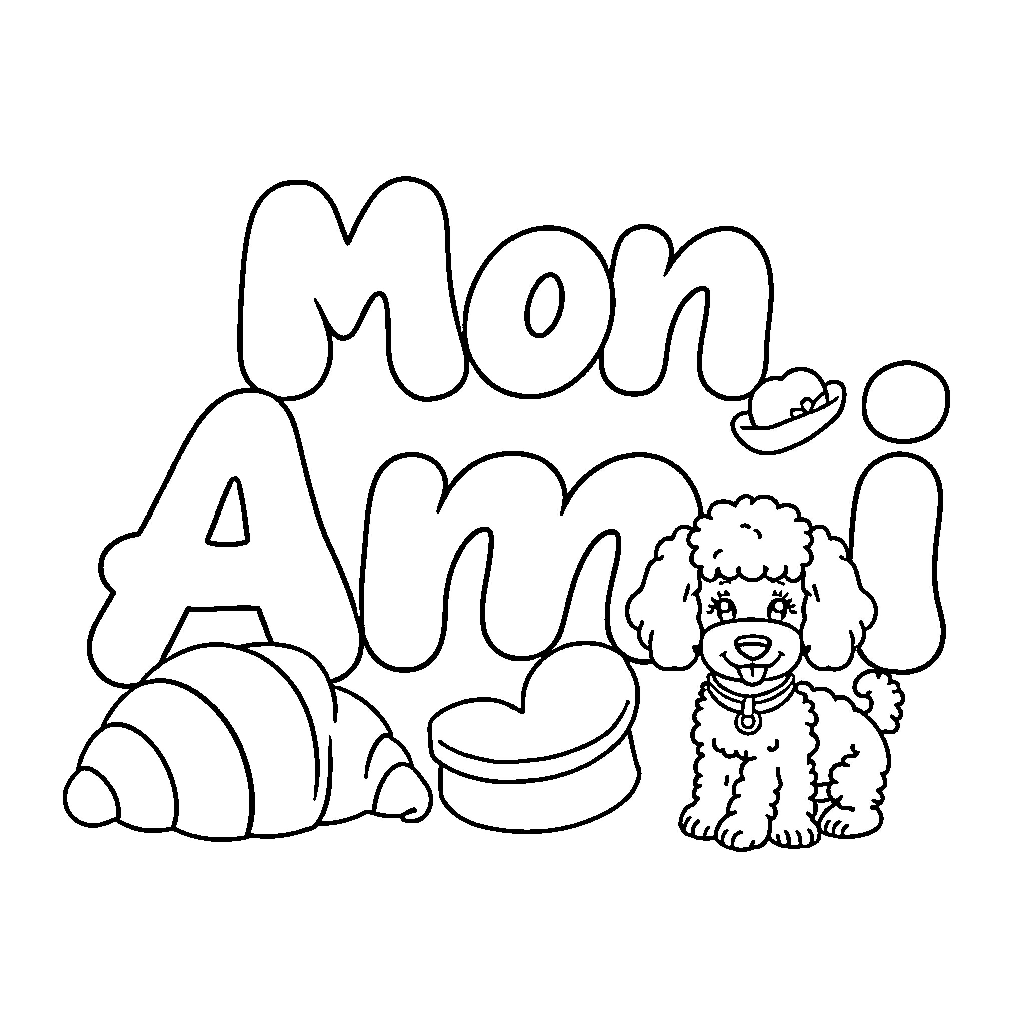 Poodle playing with toys and accessories Coloring Page (free black-and-white line drawing printable PDF for all, from beginners to advanced learners, including children, teens, adults, and seniors)