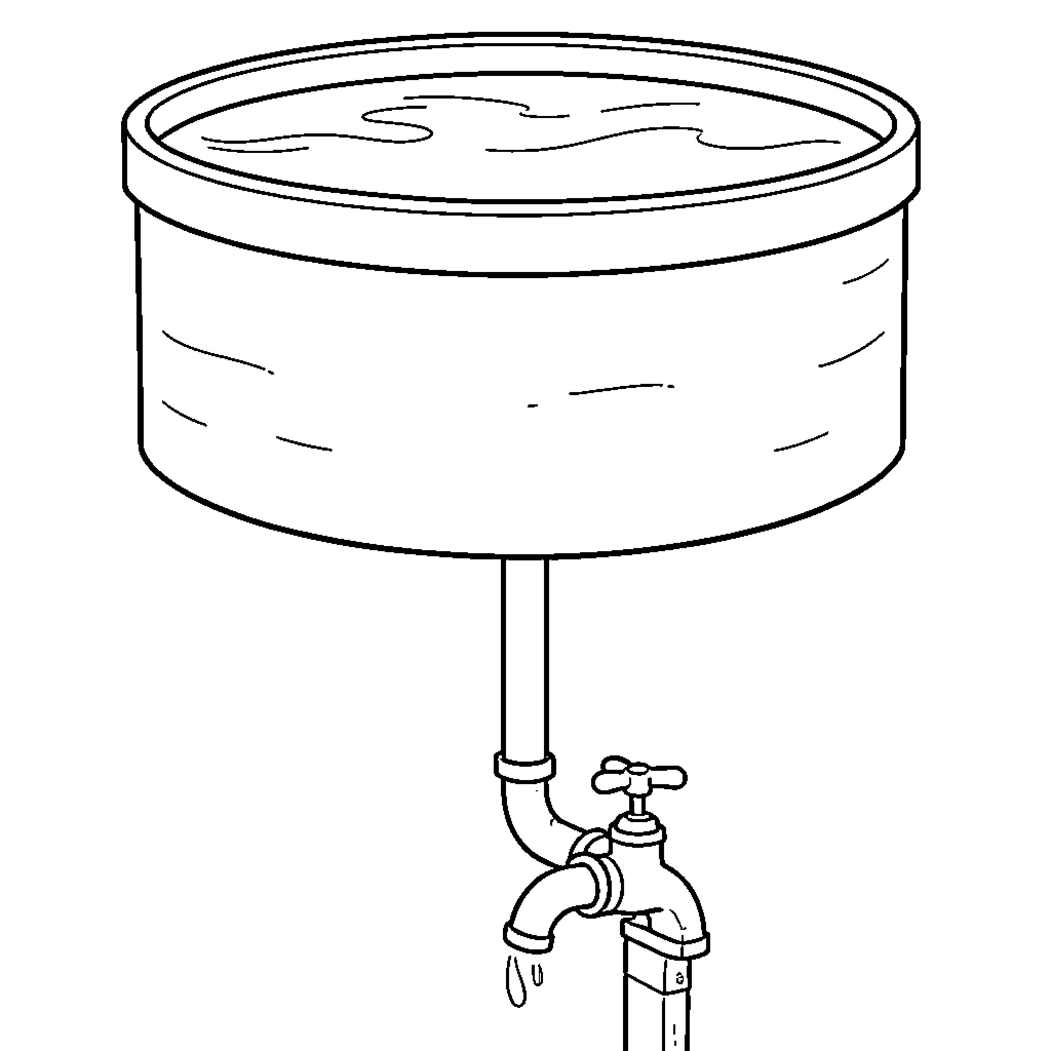 Reservoir with water flowing through a tap Coloring Page (free black-and-white line drawing printable PDF for all, from beginners to advanced learners, including children, teens, adults, and seniors)
