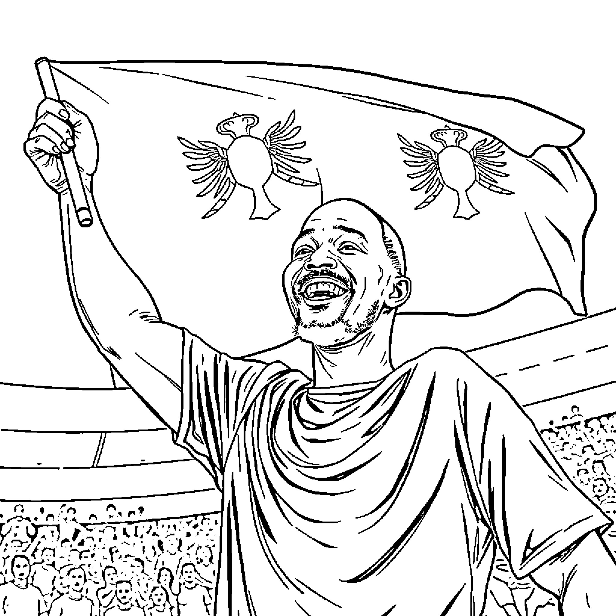 Will Smith Celebrating Victory with Outstretched Arms Coloring Page (free black-and-white line drawing printable PDF for all, from beginners to advanced learners, including children, teens, adults, and seniors)