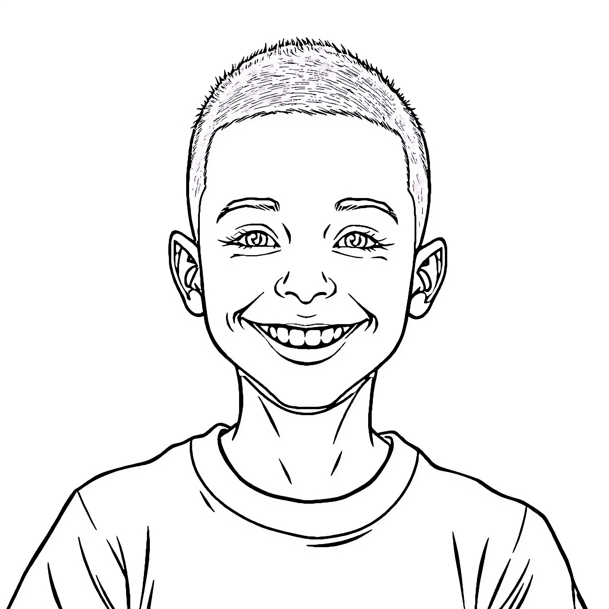 Boy smiling joyfully with an expressive face Coloring Page (free black-and-white line drawing printable PDF for all, from beginners to advanced learners, including children, teens, adults, and seniors)
