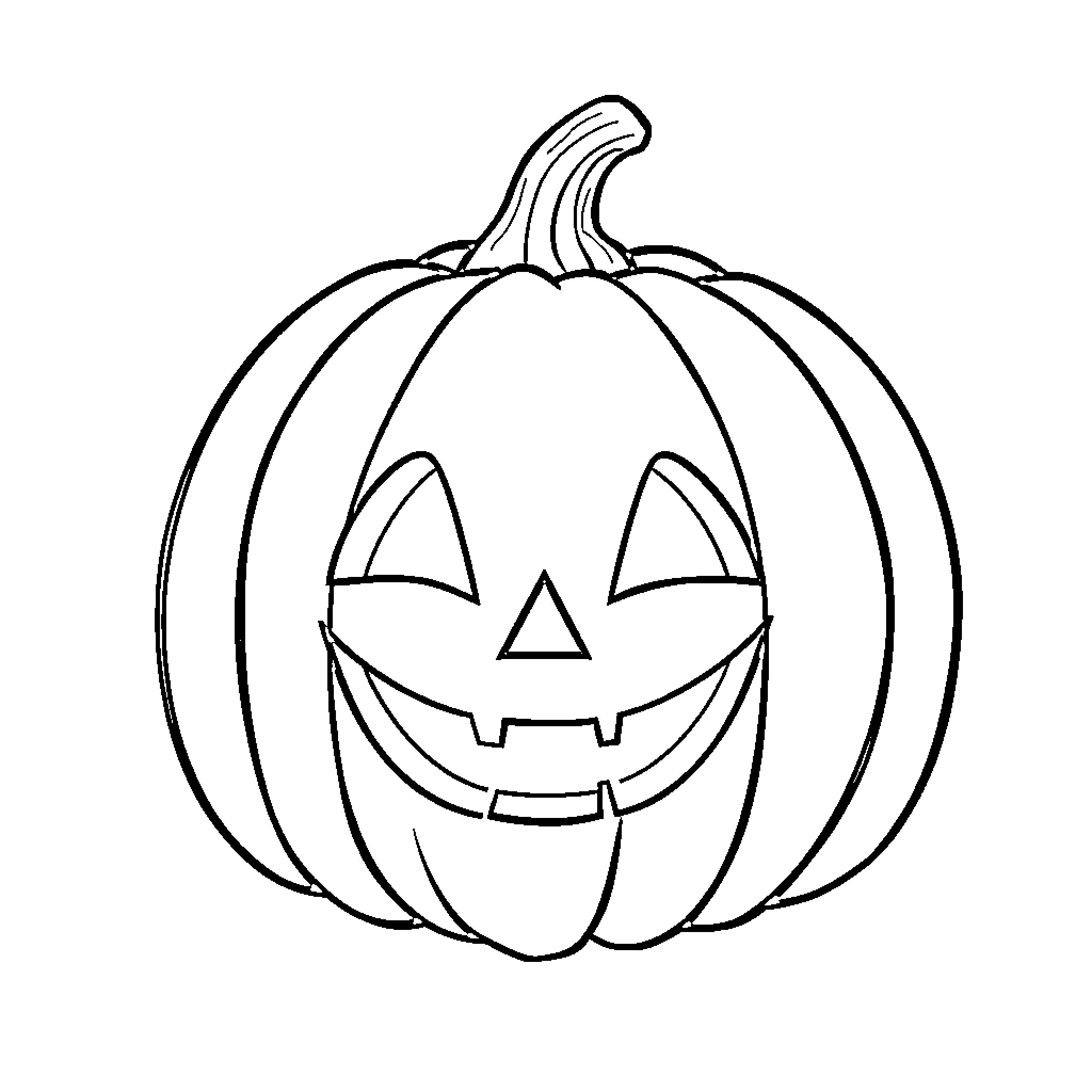 Pumpkin with carved face and expression Coloring Page (free black-and-white line drawing printable PDF for all, from beginners to advanced learners, including children, teens, adults, and seniors)