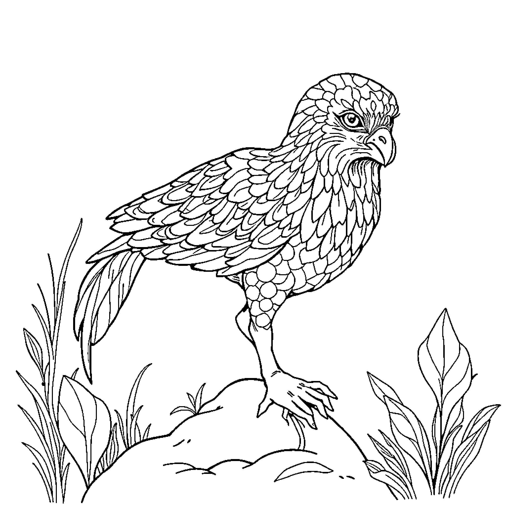 Heart of a Feathered Friend Amid Nature Coloring Page (free black-and-white line drawing printable PDF for all, from beginners to advanced learners, including children, teens, adults, and seniors)