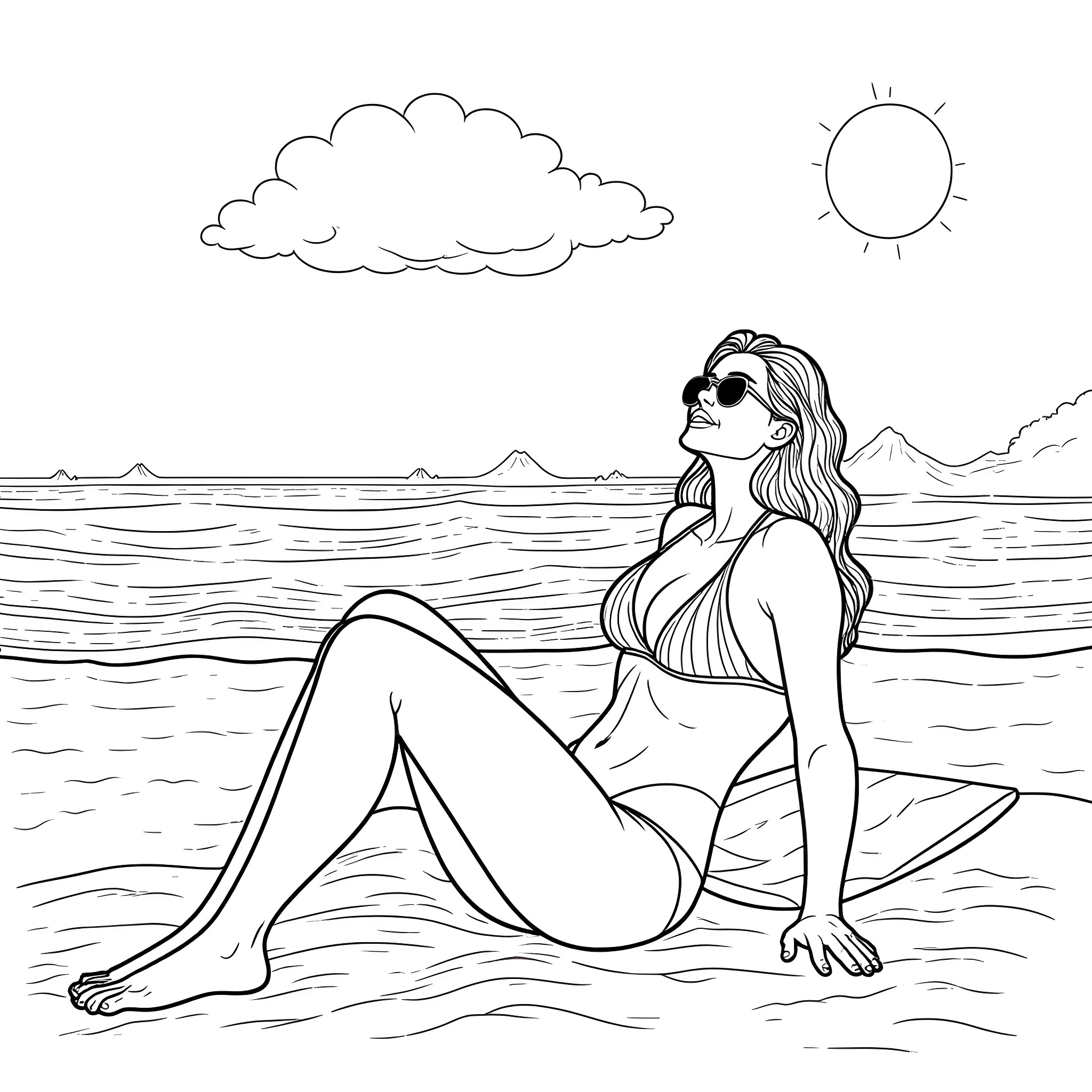 Boudicca's Seaside Solace Coloring Page (free black-and-white line drawing printable PDF for all, from beginners to advanced learners, including children, teens, adults, and seniors)