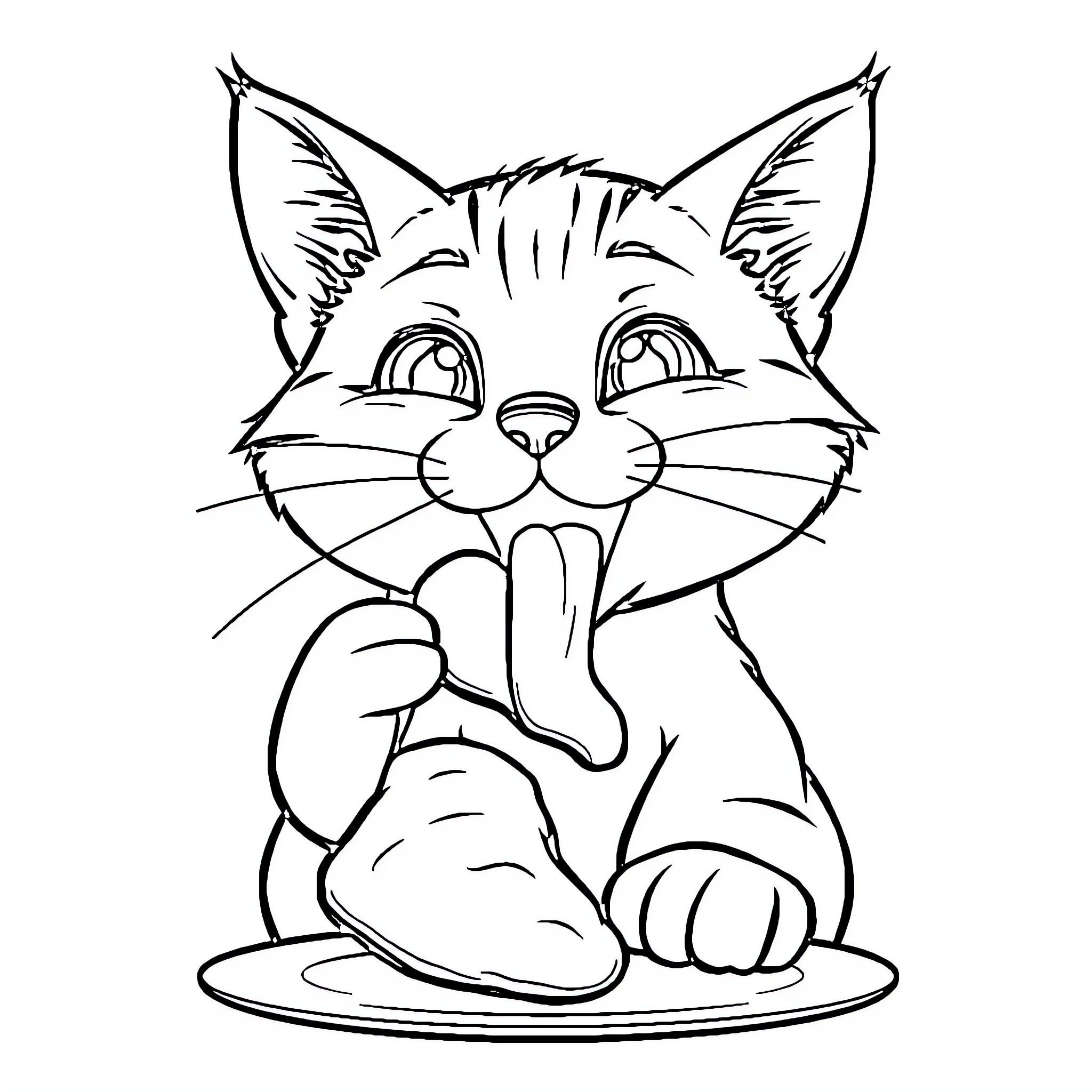 Cat showing playful expression Coloring Page (free black-and-white line drawing printable PDF for all, from beginners to advanced learners, including children, teens, adults, and seniors)
