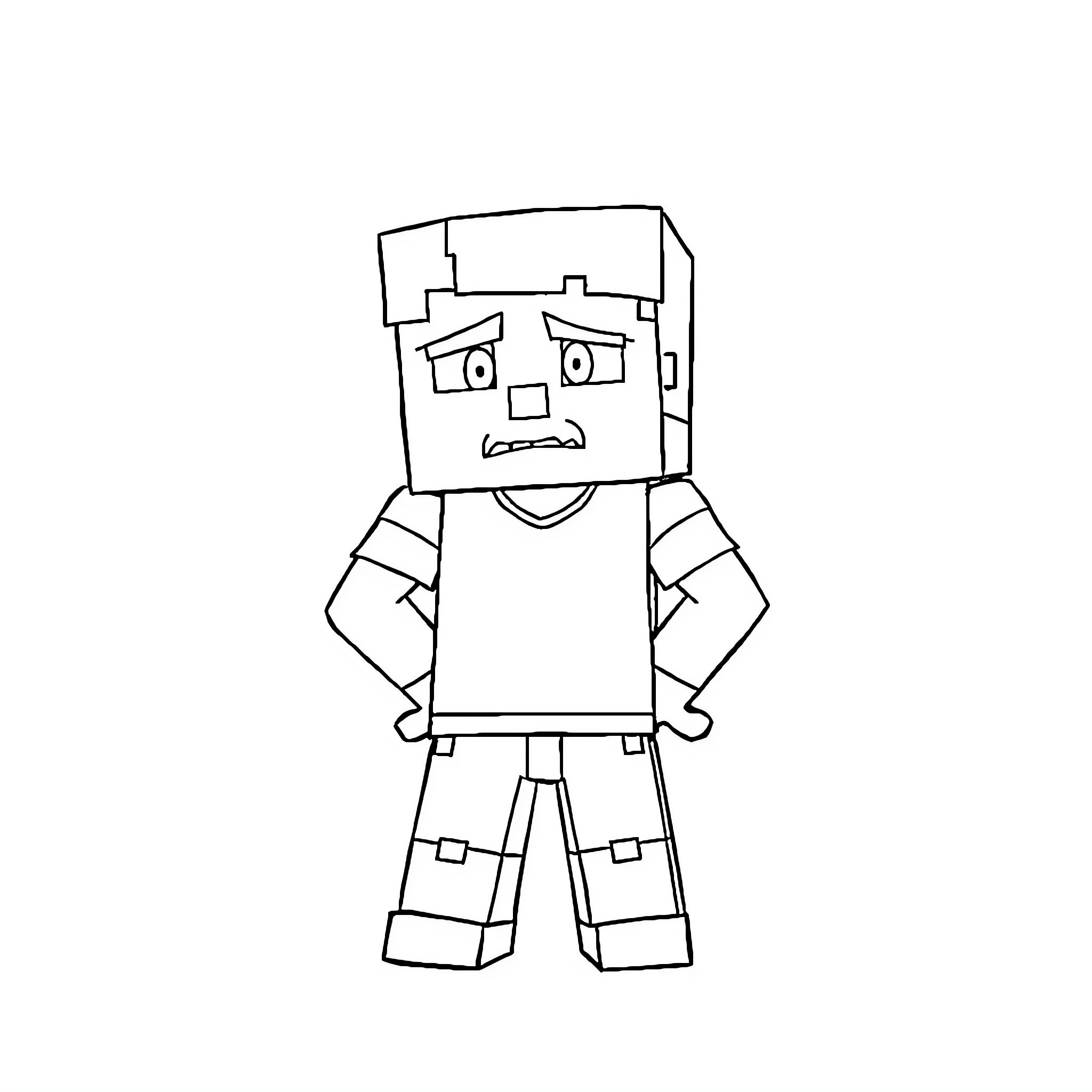 Steve's Perplexed Pixelated Persona Coloring Page (free black-and-white line drawing printable PDF for all, from beginners to advanced learners, including children, teens, adults, and seniors)