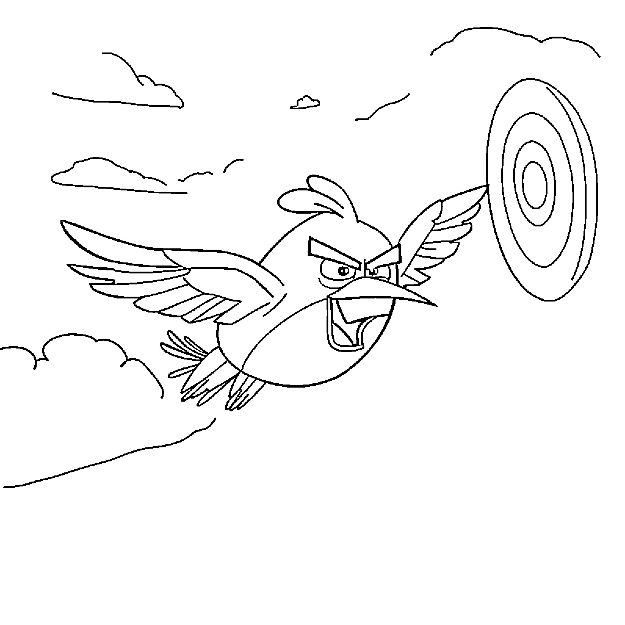 Bird flying through the sky with target Coloring Page (free black-and-white line drawing printable PDF for all, from beginners to advanced learners, including children, teens, adults, and seniors)