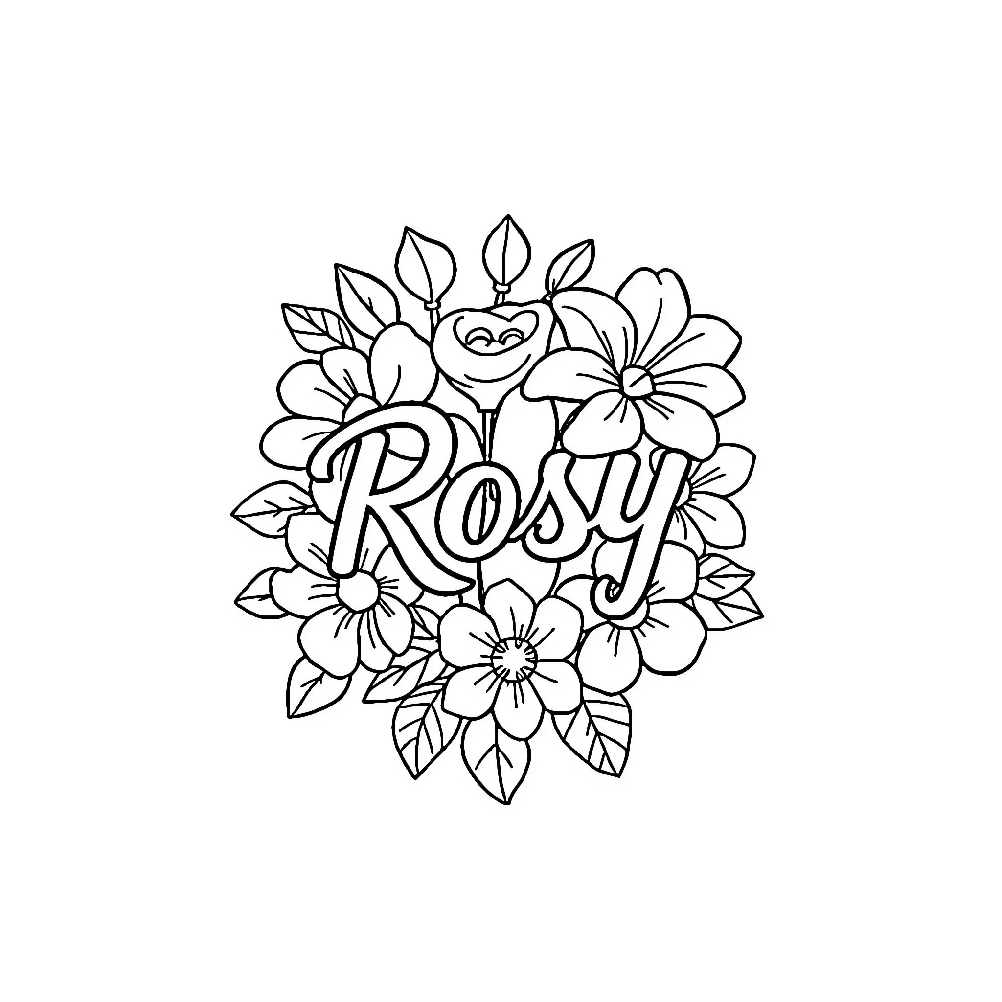 Logo with floral elements and a smiling face Coloring Page (free black-and-white line drawing printable PDF for all, from beginners to advanced learners, including children, teens, adults, and seniors)
