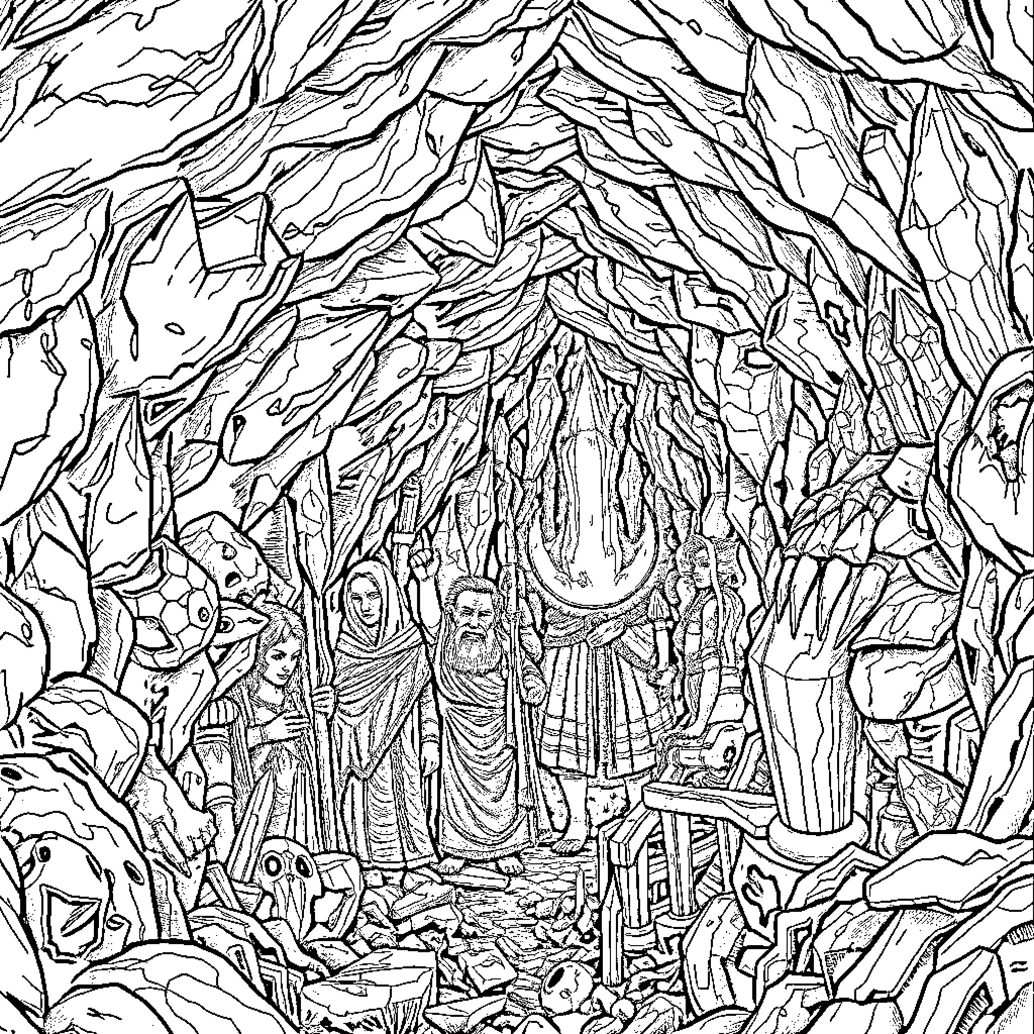 Society's Intricate Tapestry of Diverse Experiences Coloring Page (free black-and-white line drawing printable PDF for all, from beginners to advanced learners, including children, teens, adults, and seniors)