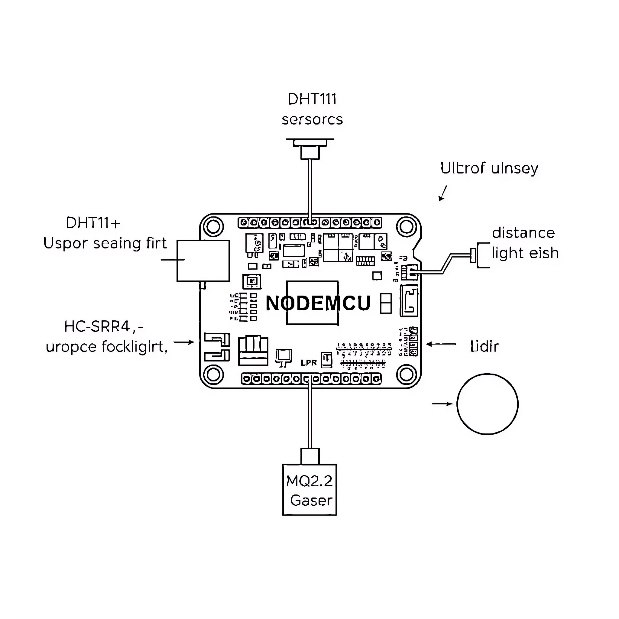 Sensor Board with Various Connectors and Components Coloring Page (free black-and-white line drawing printable PDF for all, from beginners to advanced learners, including children, teens, adults, and seniors)