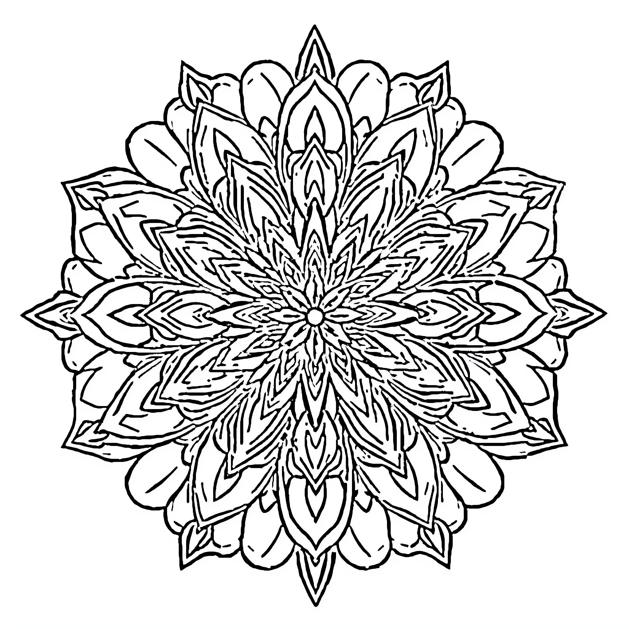 Mandala with intricate floral patterns Coloring Page (free black-and-white line drawing printable PDF for all, from beginners to advanced learners, including children, teens, adults, and seniors)