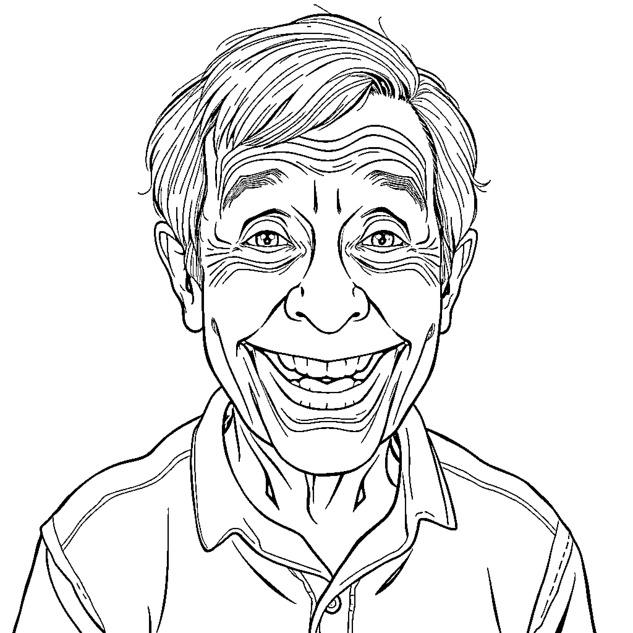 Kid's Joyful Expression in Illustrated Portrait Coloring Page (free black-and-white line drawing printable PDF for all, from beginners to advanced learners, including children, teens, adults, and seniors)
