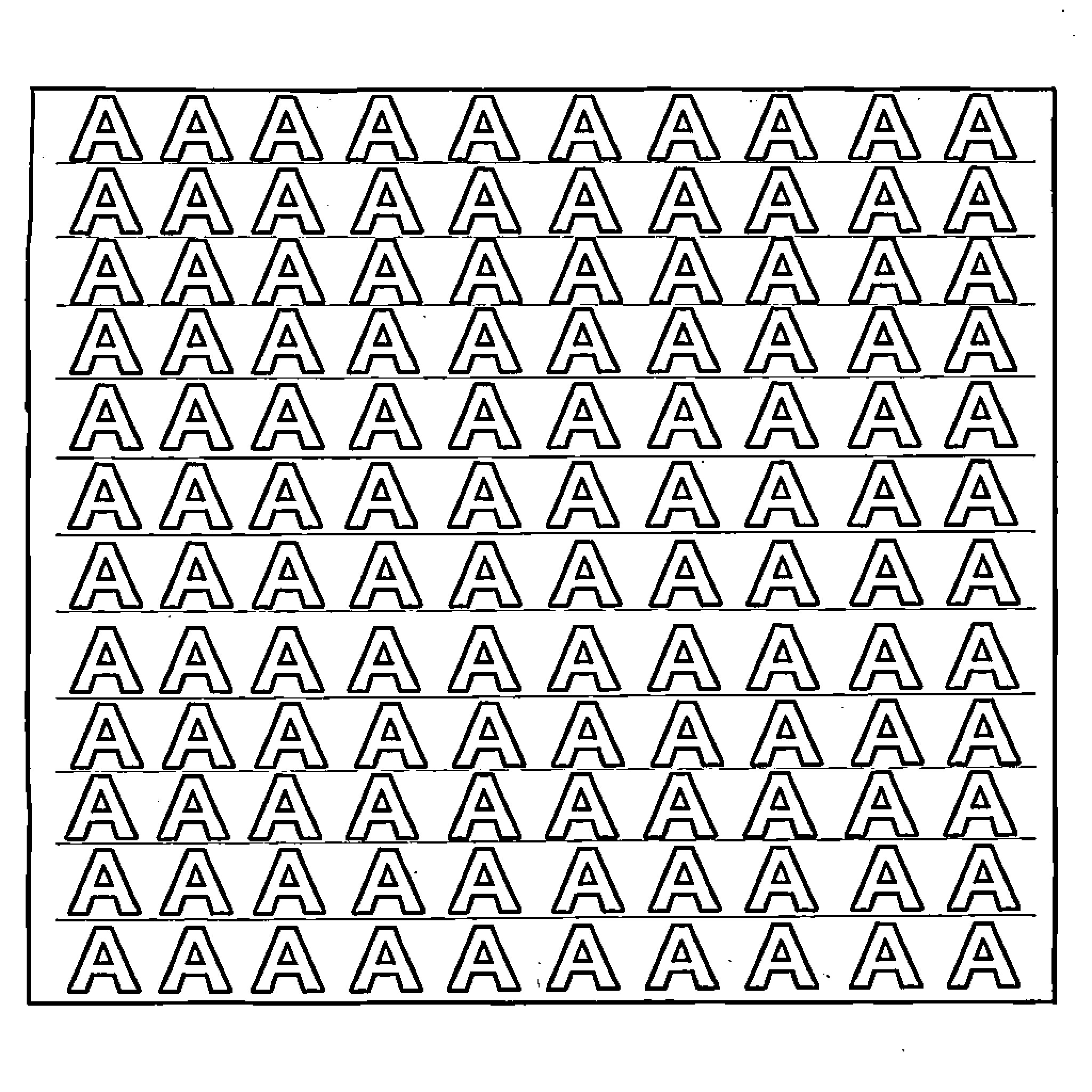 Letter A repeated in a grid pattern Coloring Page (free black-and-white line drawing printable PDF for all, from beginners to advanced learners, including children, teens, adults, and seniors)