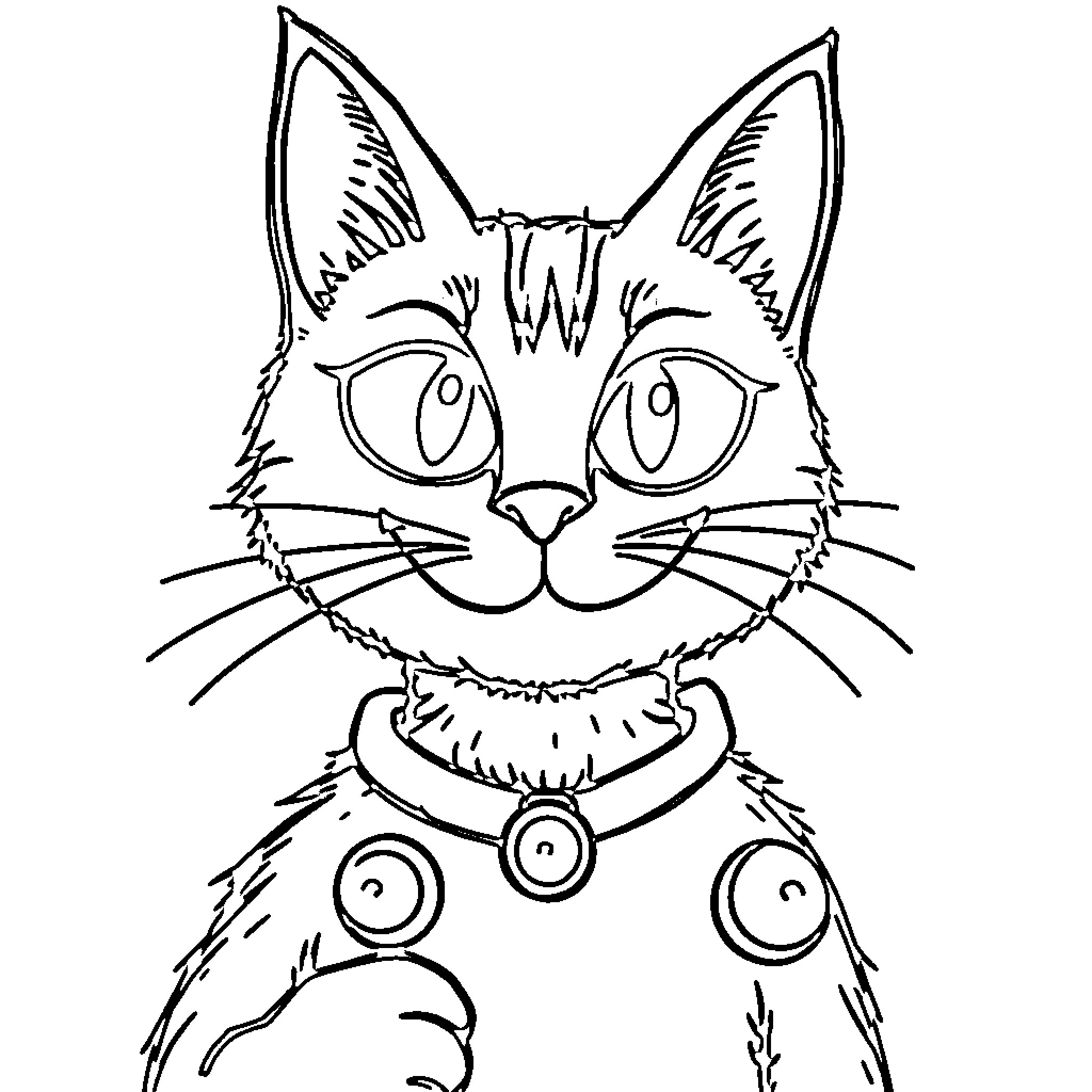 Pete the Cat exploring with curious expression Coloring Page (free black-and-white line drawing printable PDF for all, from beginners to advanced learners, including children, teens, adults, and seniors)