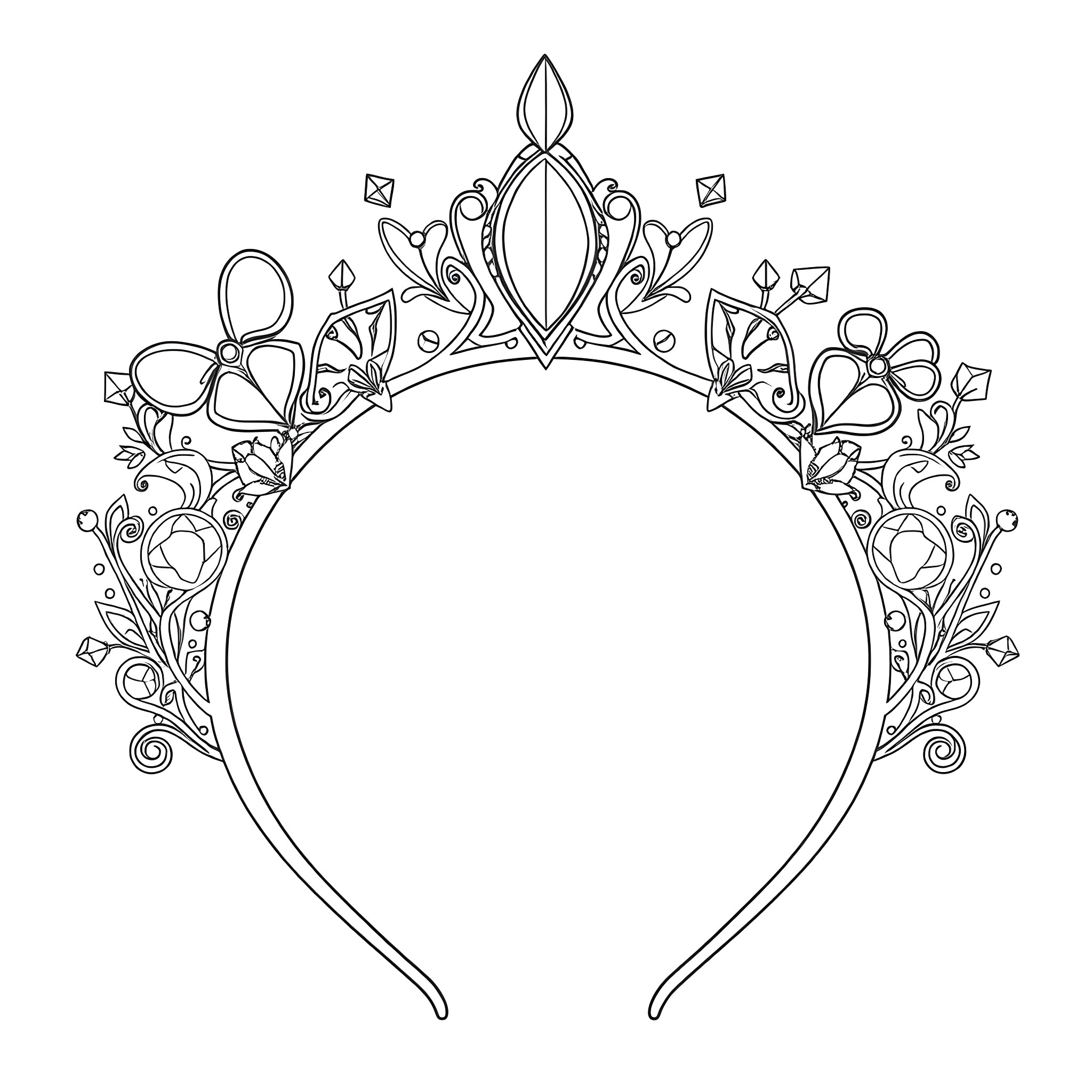 Sapphire Headband with Intricate Floral Design Coloring Page (free black-and-white line drawing printable PDF for all, from beginners to advanced learners, including children, teens, adults, and seniors)