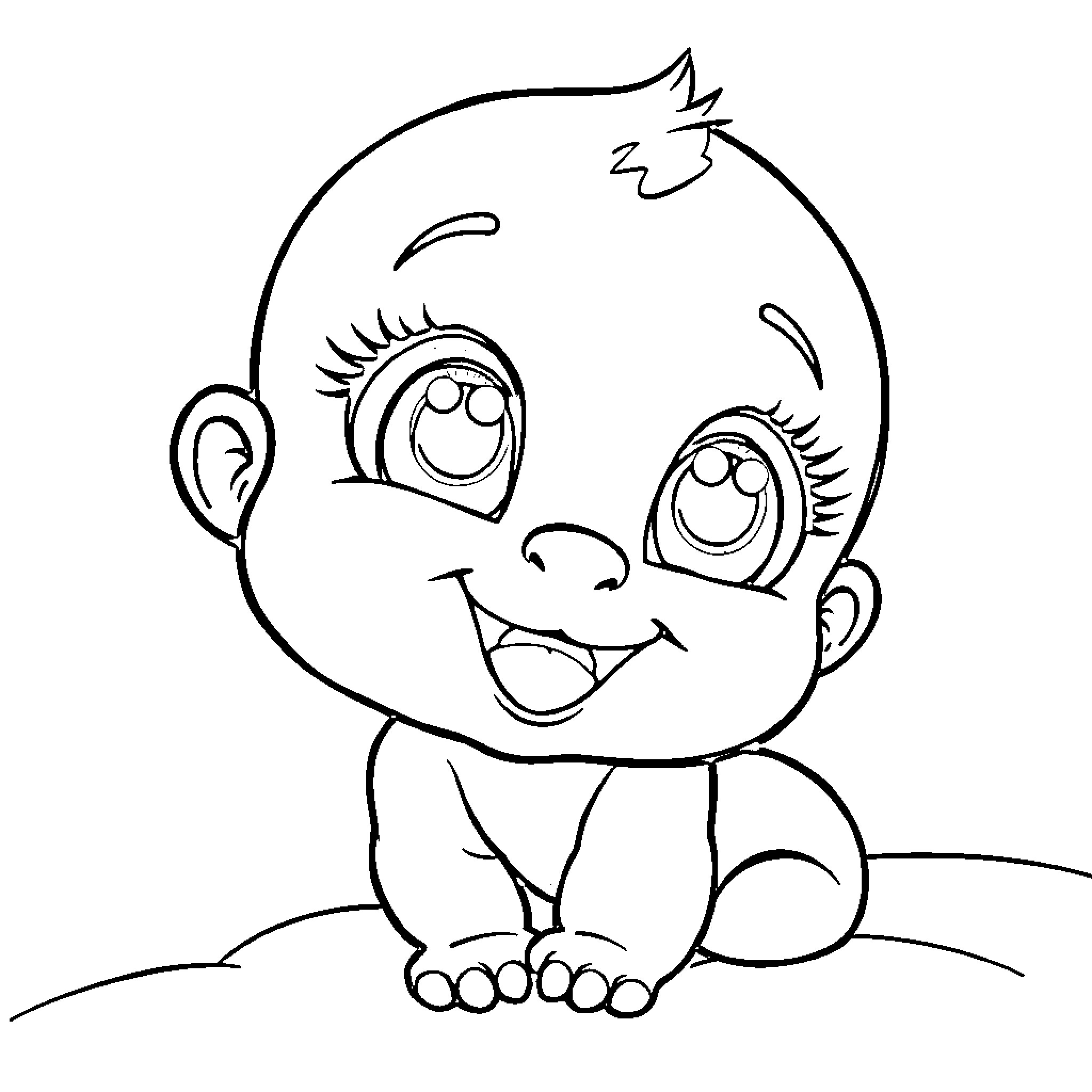 Baby Saja's cheerful expression and playful pose Coloring Page (free black-and-white line drawing printable PDF for all, from beginners to advanced learners, including children, teens, adults, and seniors)