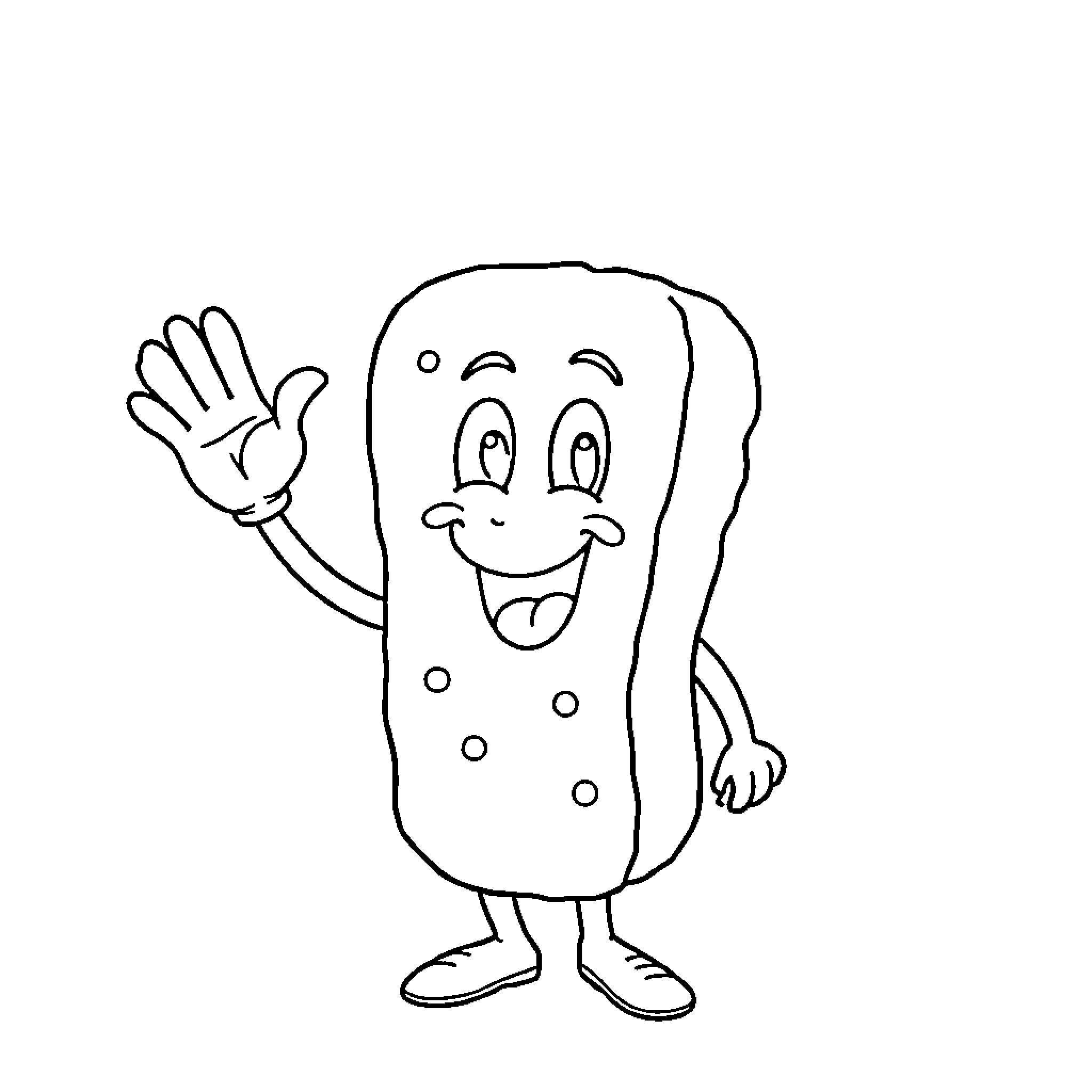 Wiener Schnitzel waving happily Coloring Page (free black-and-white line drawing printable PDF for all, from beginners to advanced learners, including children, teens, adults, and seniors)
