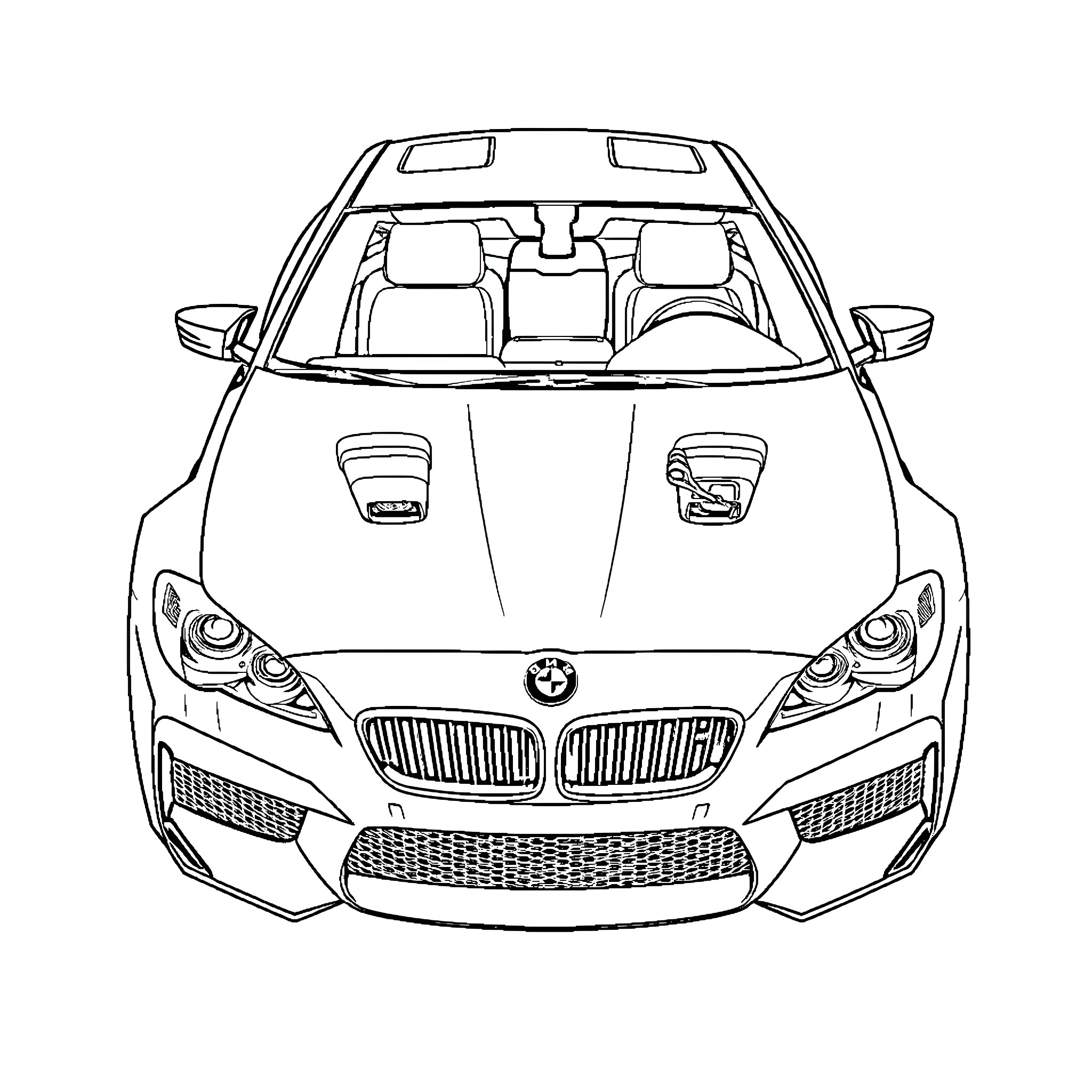 BMW M5 high-performance sports car Coloring Page (free black-and-white line drawing printable PDF for all, from beginners to advanced learners, including children, teens, adults, and seniors)