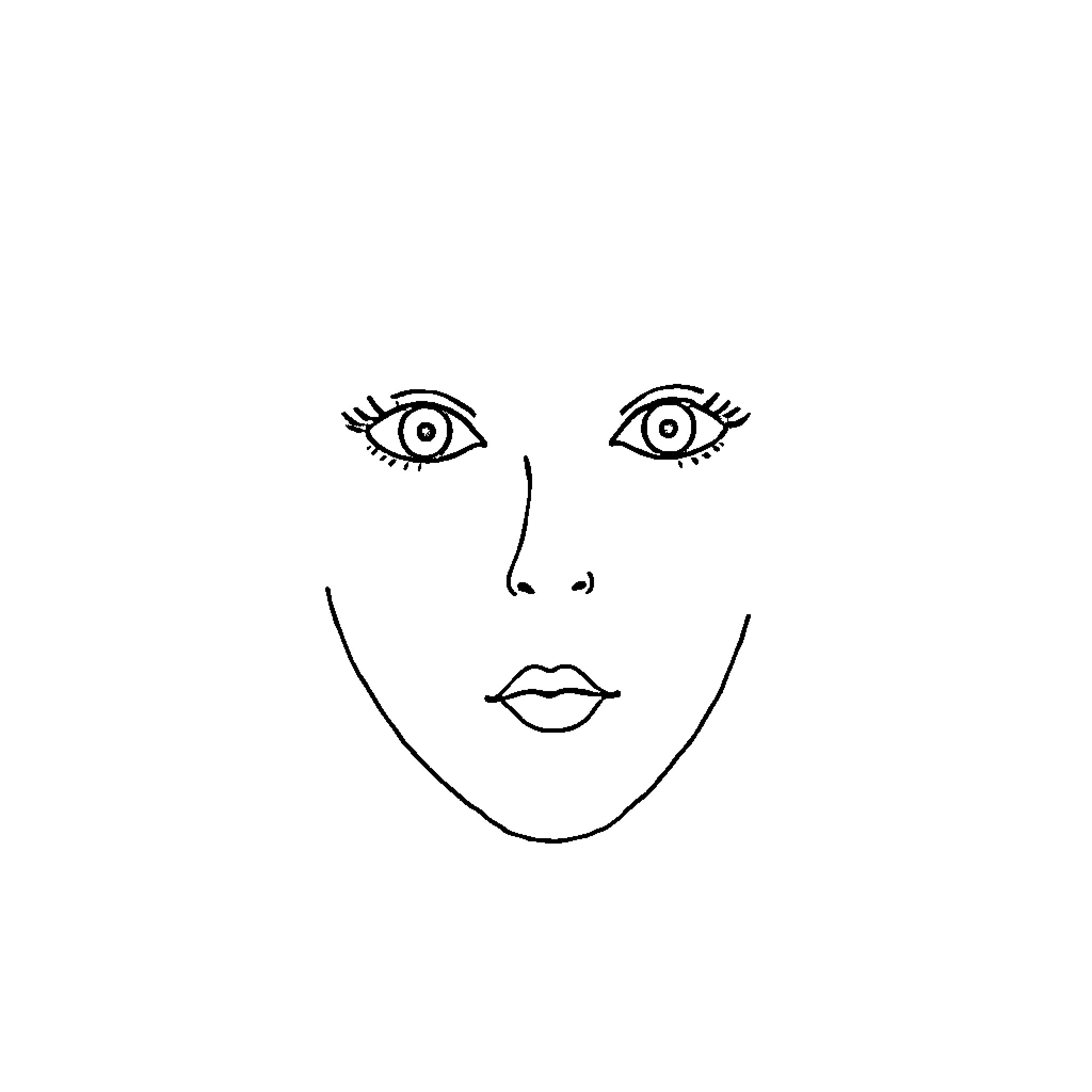Face with Expressive Eyes and Lips Coloring Page (free black-and-white line drawing printable PDF for all, from beginners to advanced learners, including children, teens, adults, and seniors)